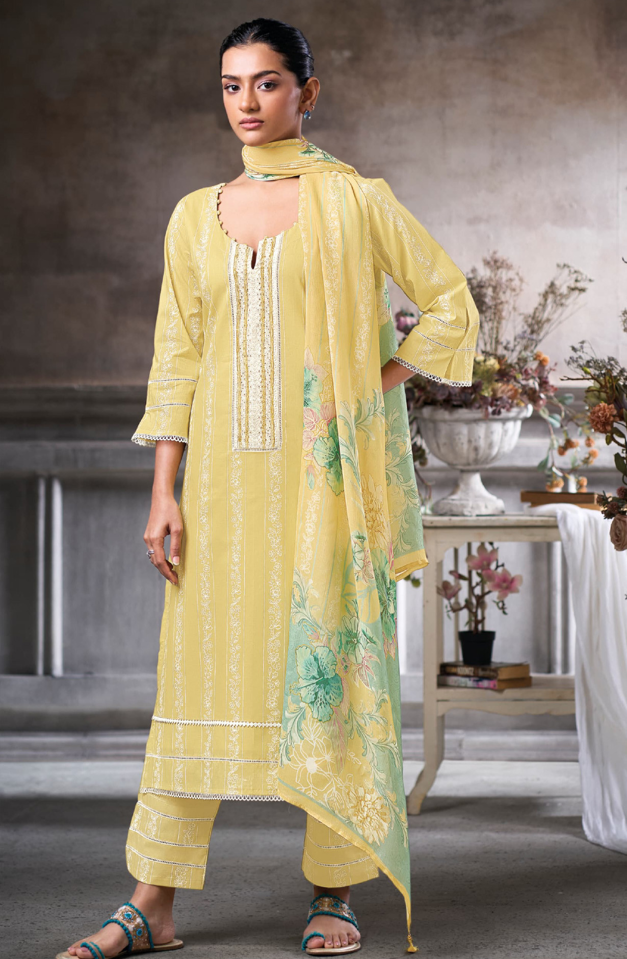 Mustard Cotton Beautiful Suit Set with Dupatta- VAA10354