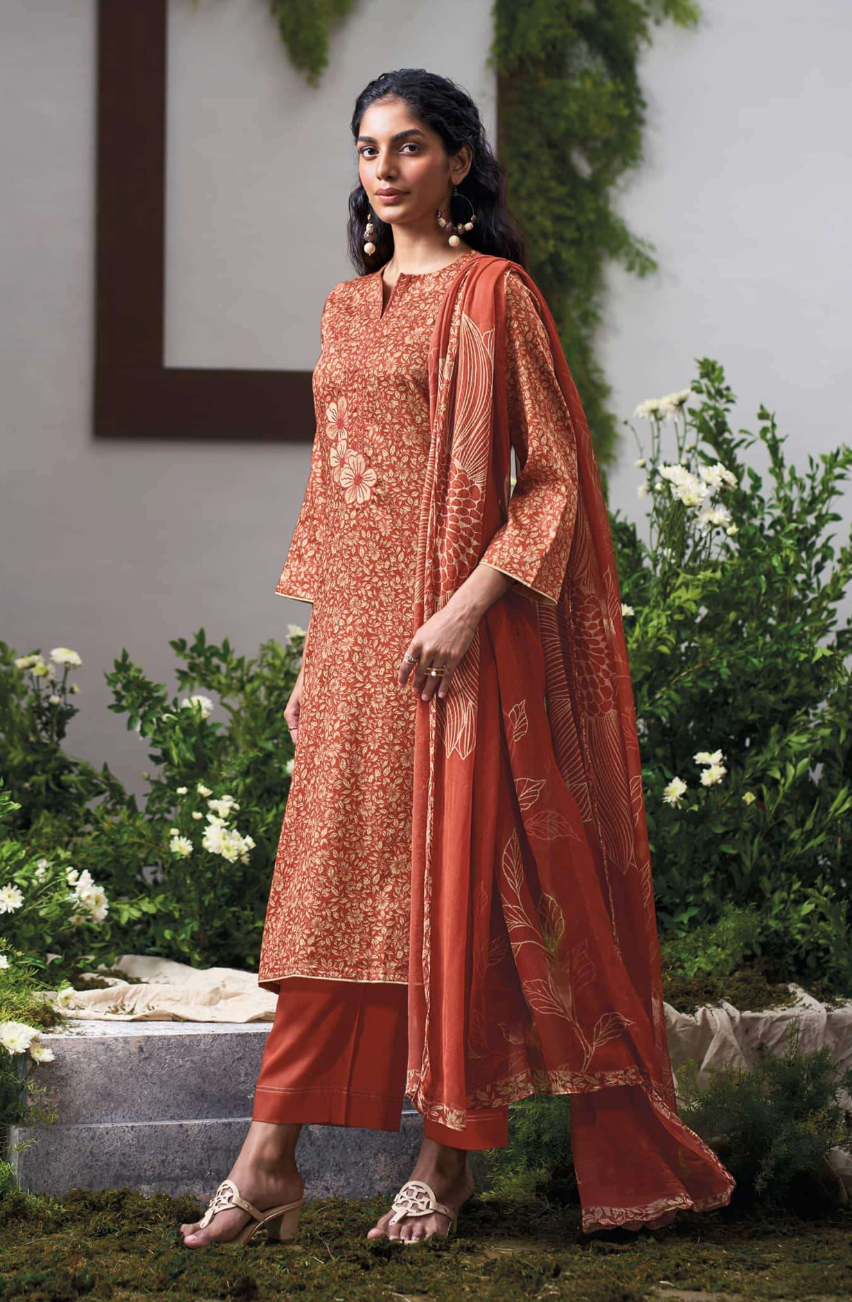Orange Premium Cotton Satin Unstitched Suit Set with Beautiful Dupatta - MITS5134C