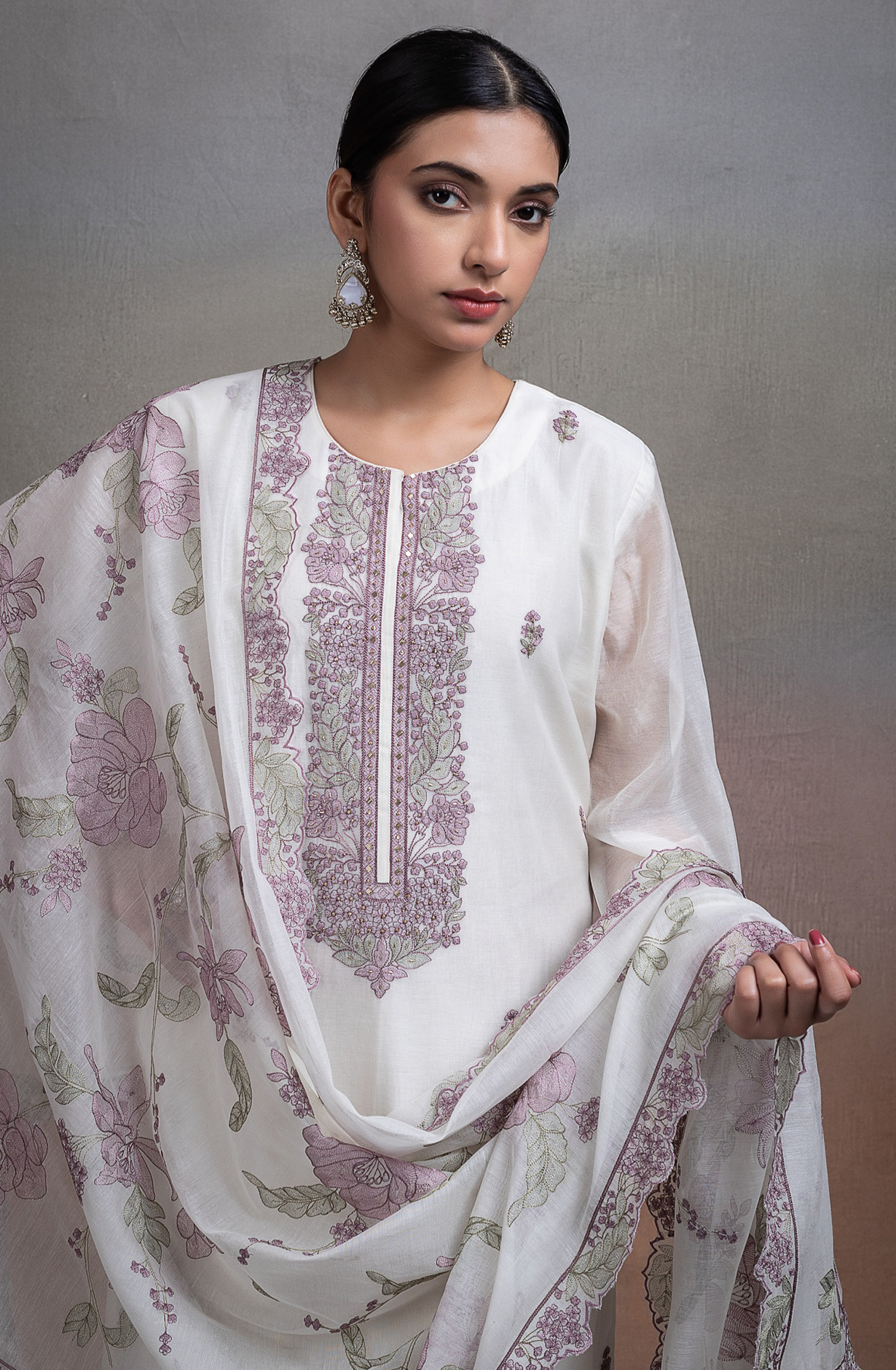Cream Pure mul chanderi beautiful Suit Set with Dupatta - R157-SPR2647A