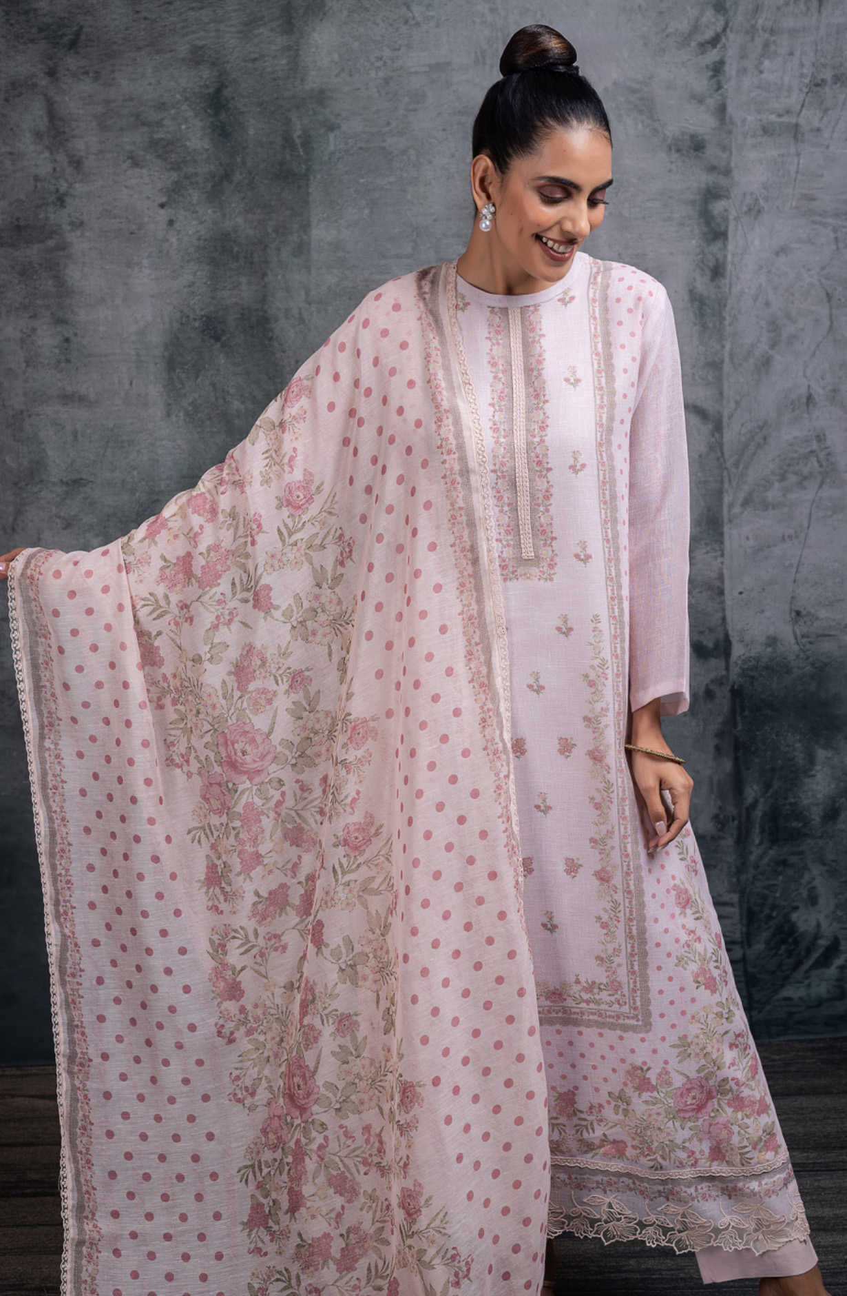 Pink Linen Digital Printed Unstitched Suit Set with Dupatta - RUANSP115C