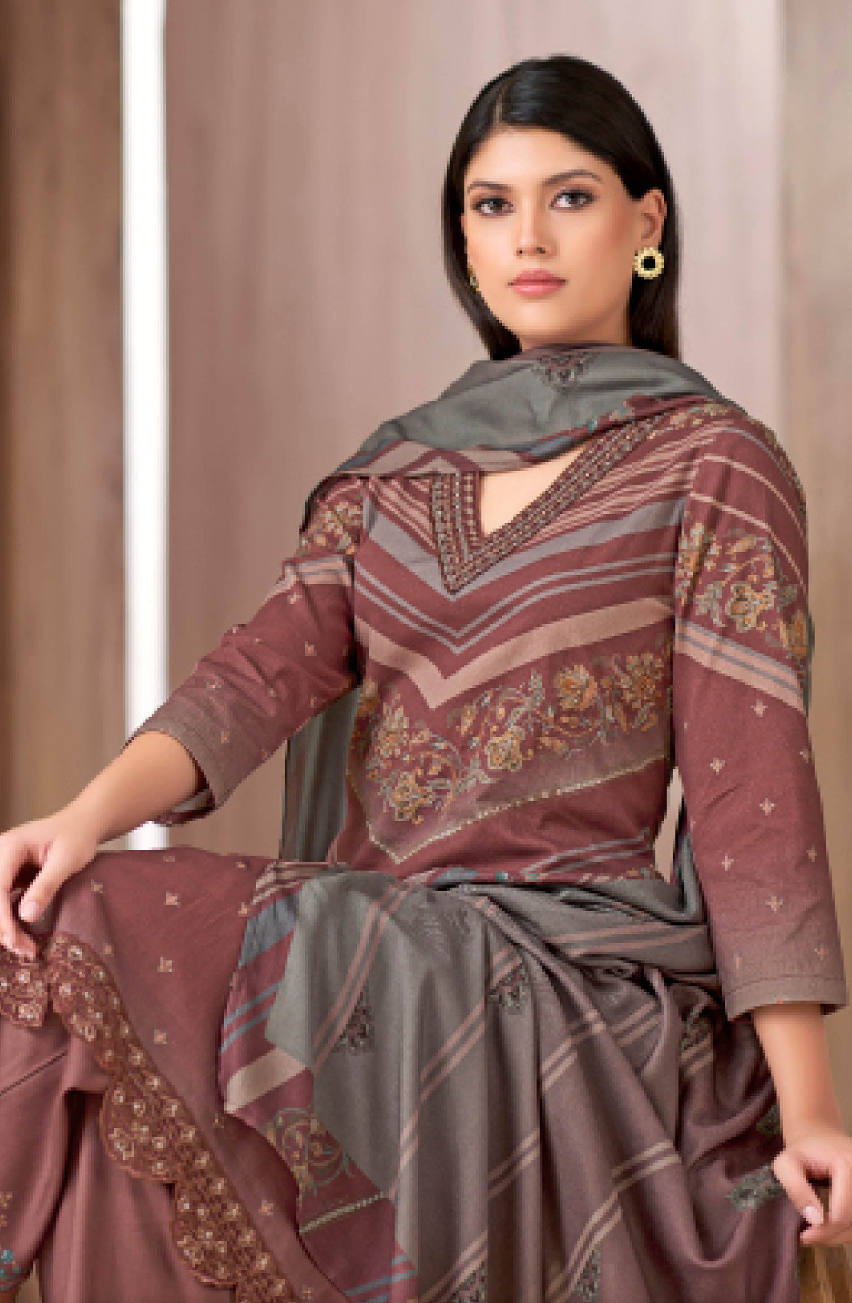 Pink pure corduroy Suit set with Dupatta- ISH5036