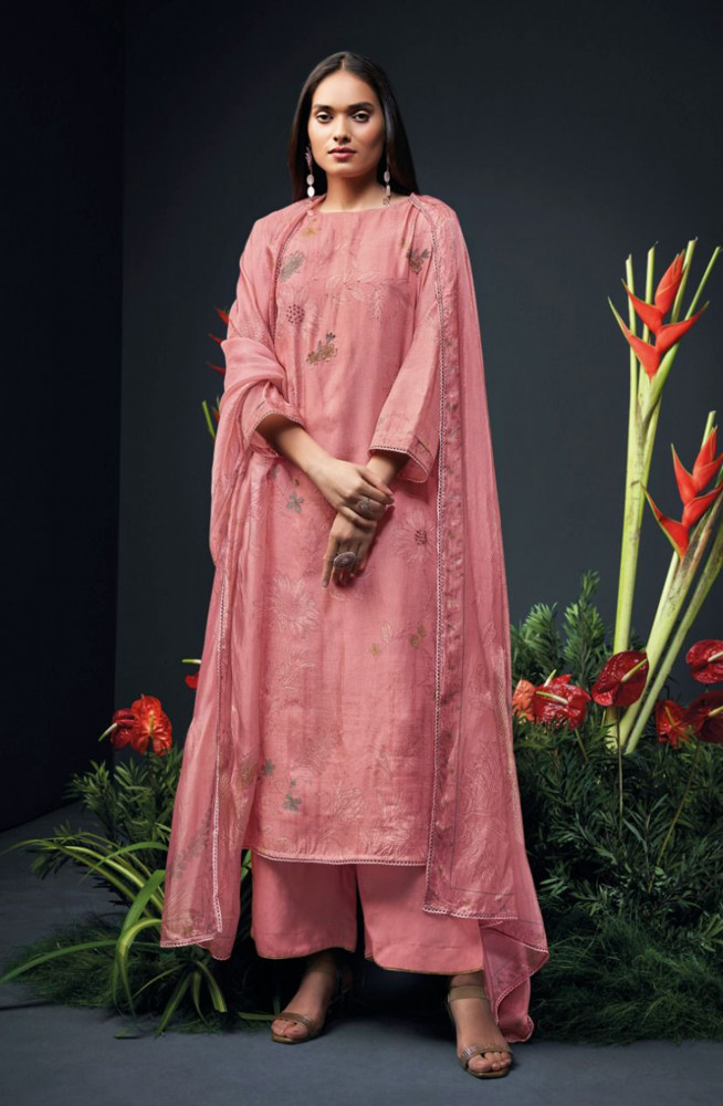 Image of Pink Silk Suit set with Dupatta- ZAN1693