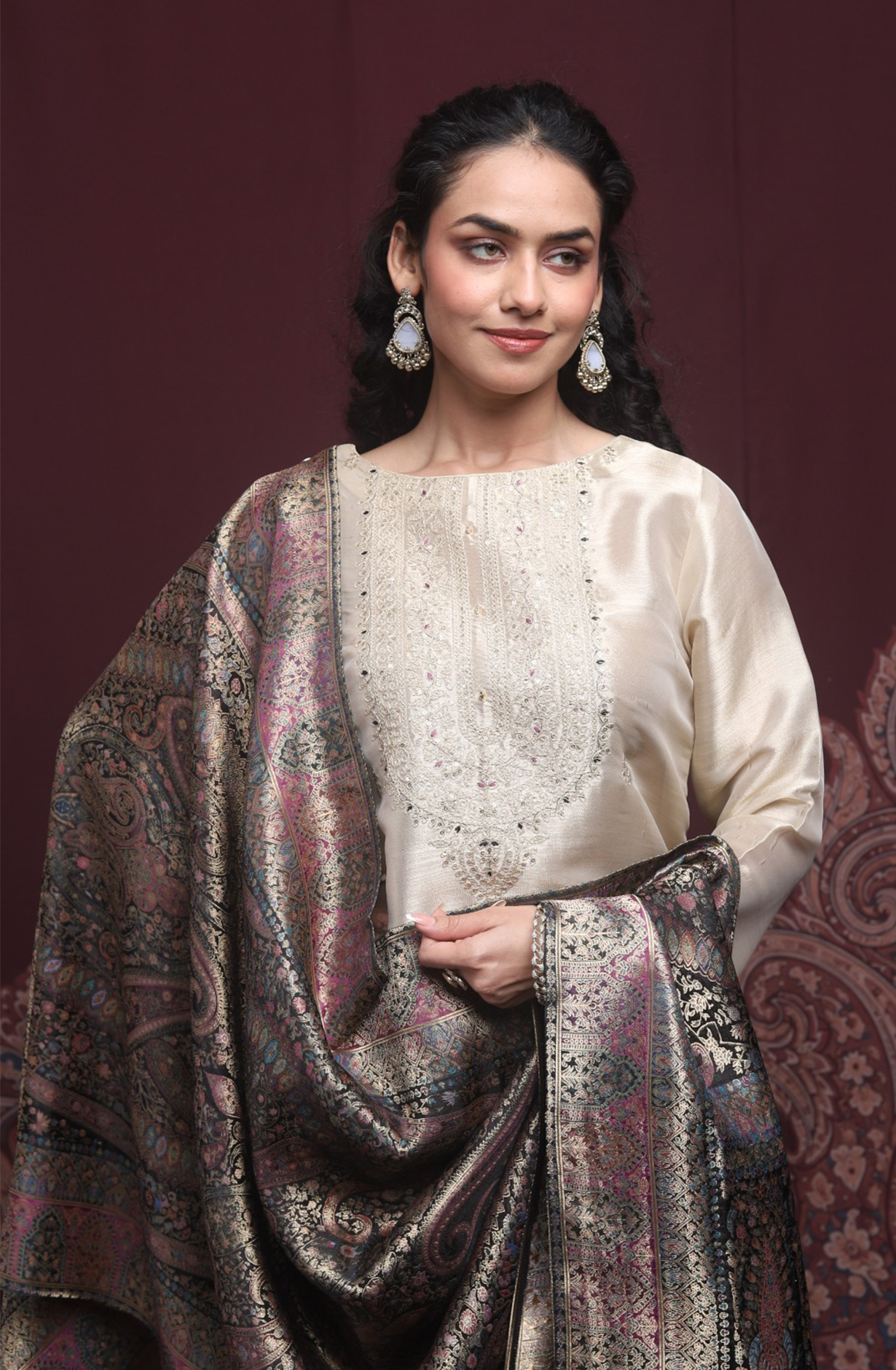Beige Premium Silk Unstitched Suit Set with Beautiful Dupatta - 131-NAR2602