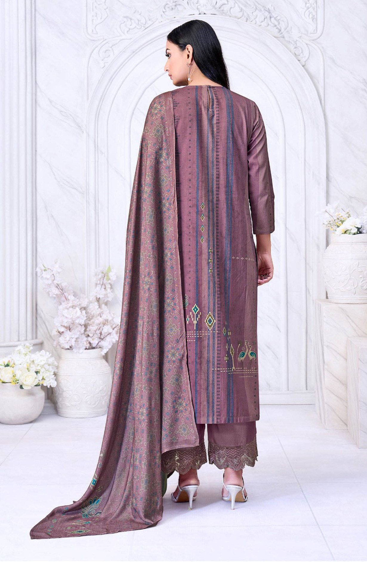 Purple pure corduroy Suit set with Dupatta- LAM530