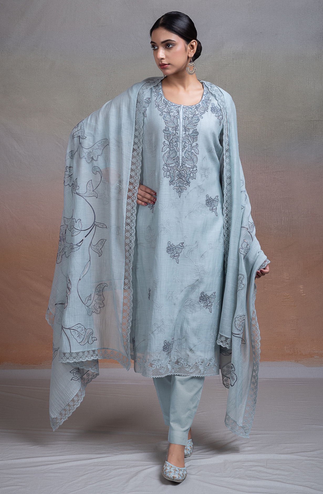 Firozee Pure banarasi mul chanderi Suit Set with Dupatta - TOPNSP157C