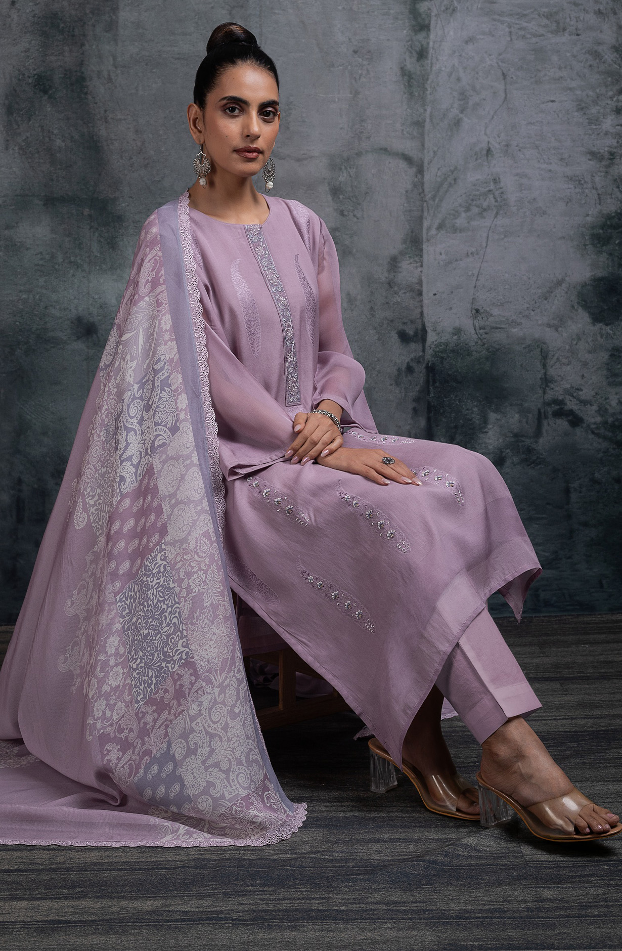 Purple Mul Chanderi Jacquard  embroidered Suit Set with Dupatta - R157-SPR2661