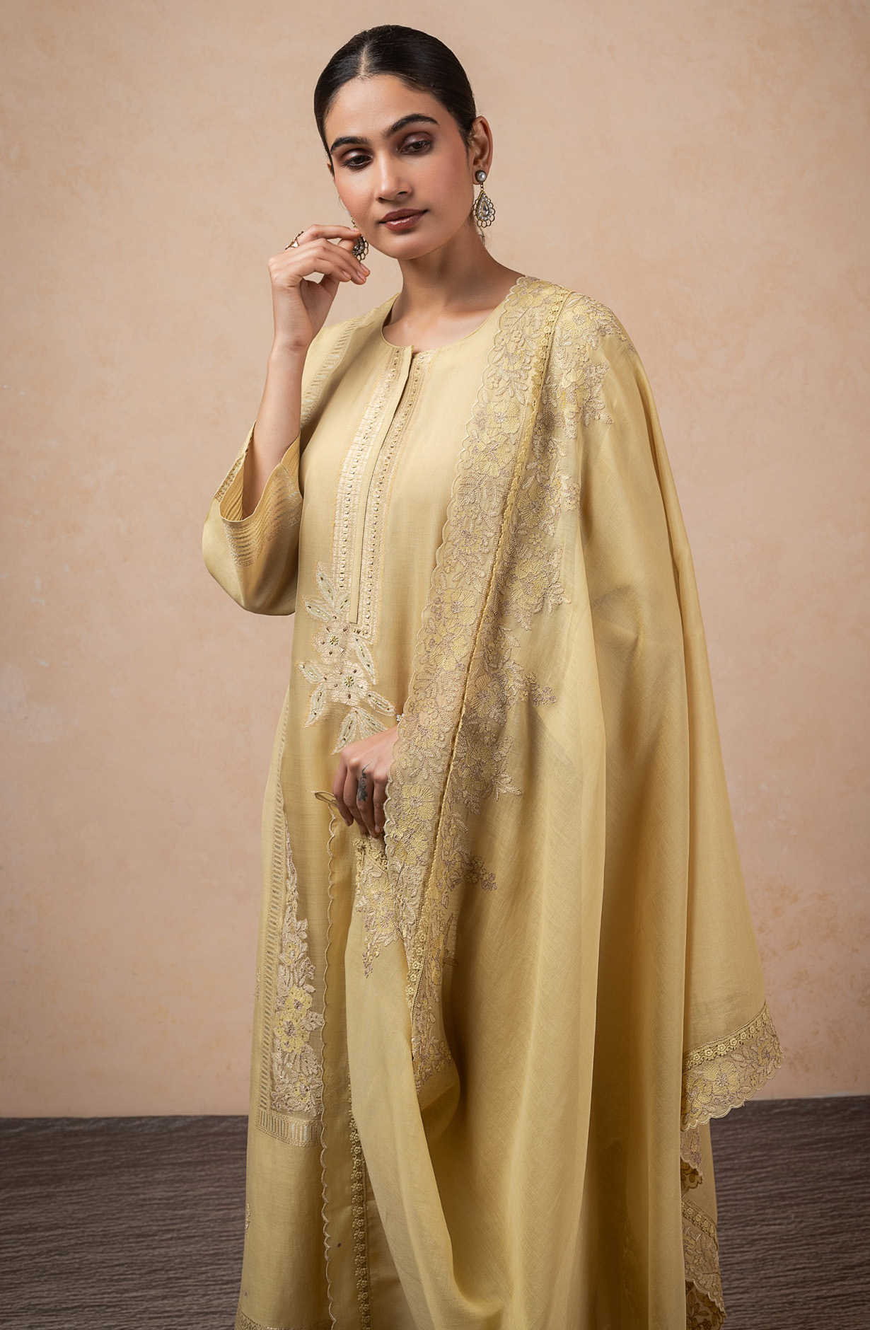 Pista Mul Chanderi Beautiful embroidered Suit Set with Dupatta - R157-SPR2626A