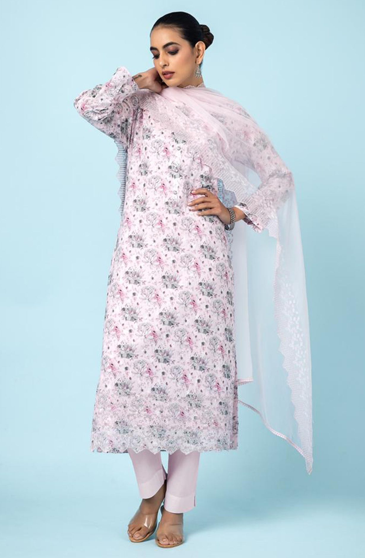 Pink Cotton Beautiful Suit Set with Dupatta - FOL2218A