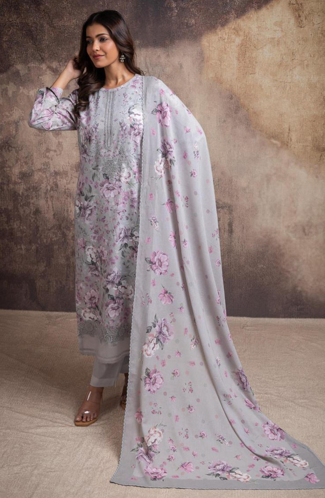 Image of Grey Pure cotton lawn Digital Printed Beautiful Suit Set with Dupatta - VINNT203B