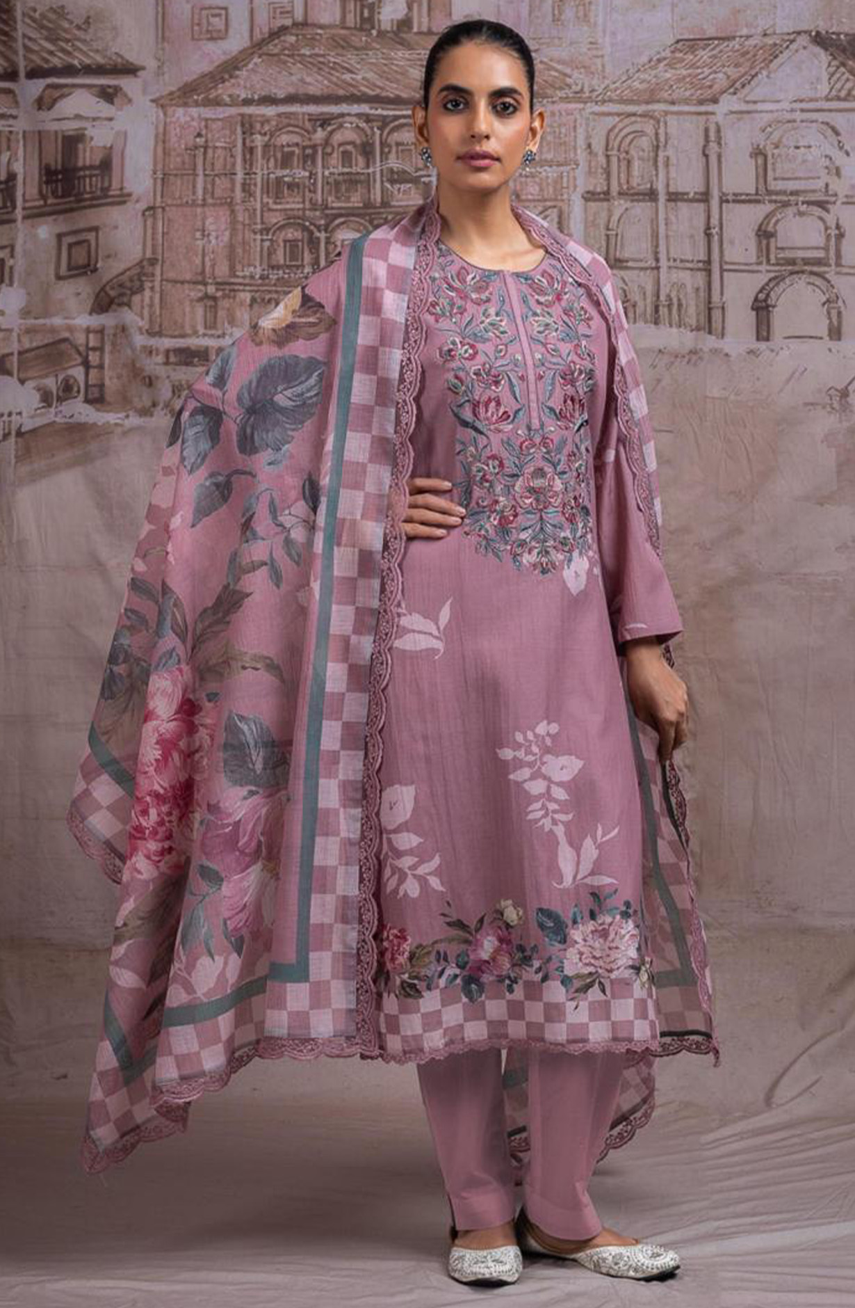 Mauve Pure Mul Chanderi Beautiful Suit Set with Dupatta - NAYNT206B