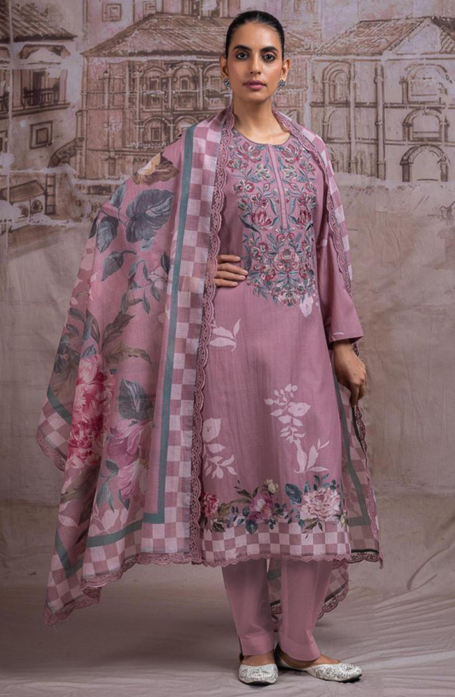 Image of Mauve Pure Mul Chanderi Beautiful Suit Set with Dupatta - NAYNT206B