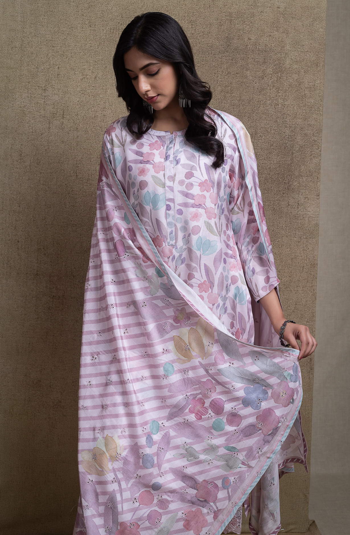 Pink Pure Muslin Unstitched Beautiful Suit Set with Dupatta - KALNT151B