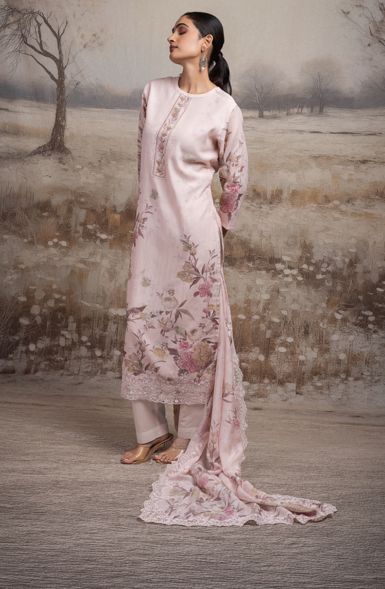 Pink Pure mul chanderi beautiful Suit Set with Dupatta - ROSNT144A