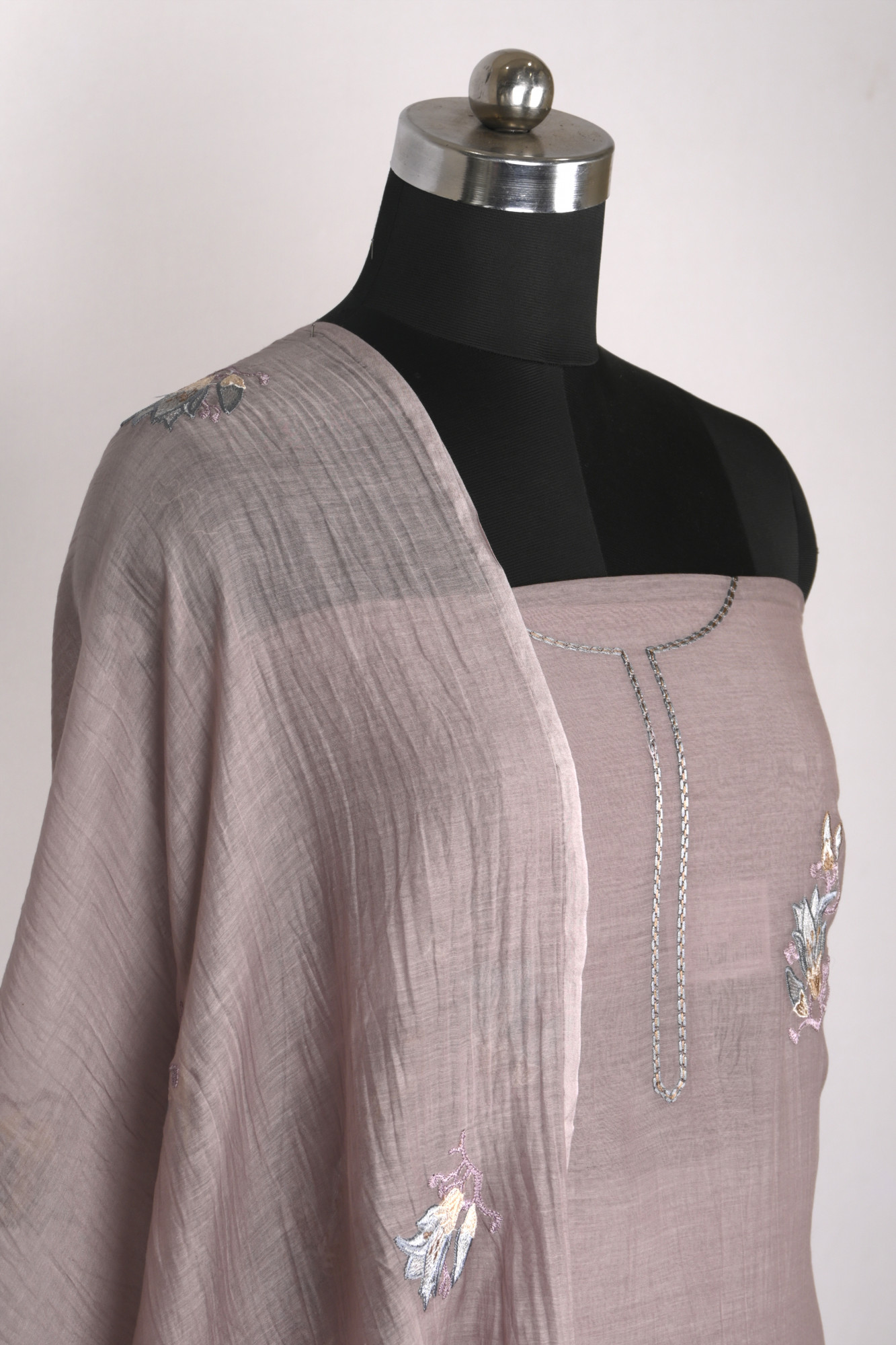 Mauve Mul Cotton Beautiful Suit Set with Dupatta - 996-MCHEMB1107A