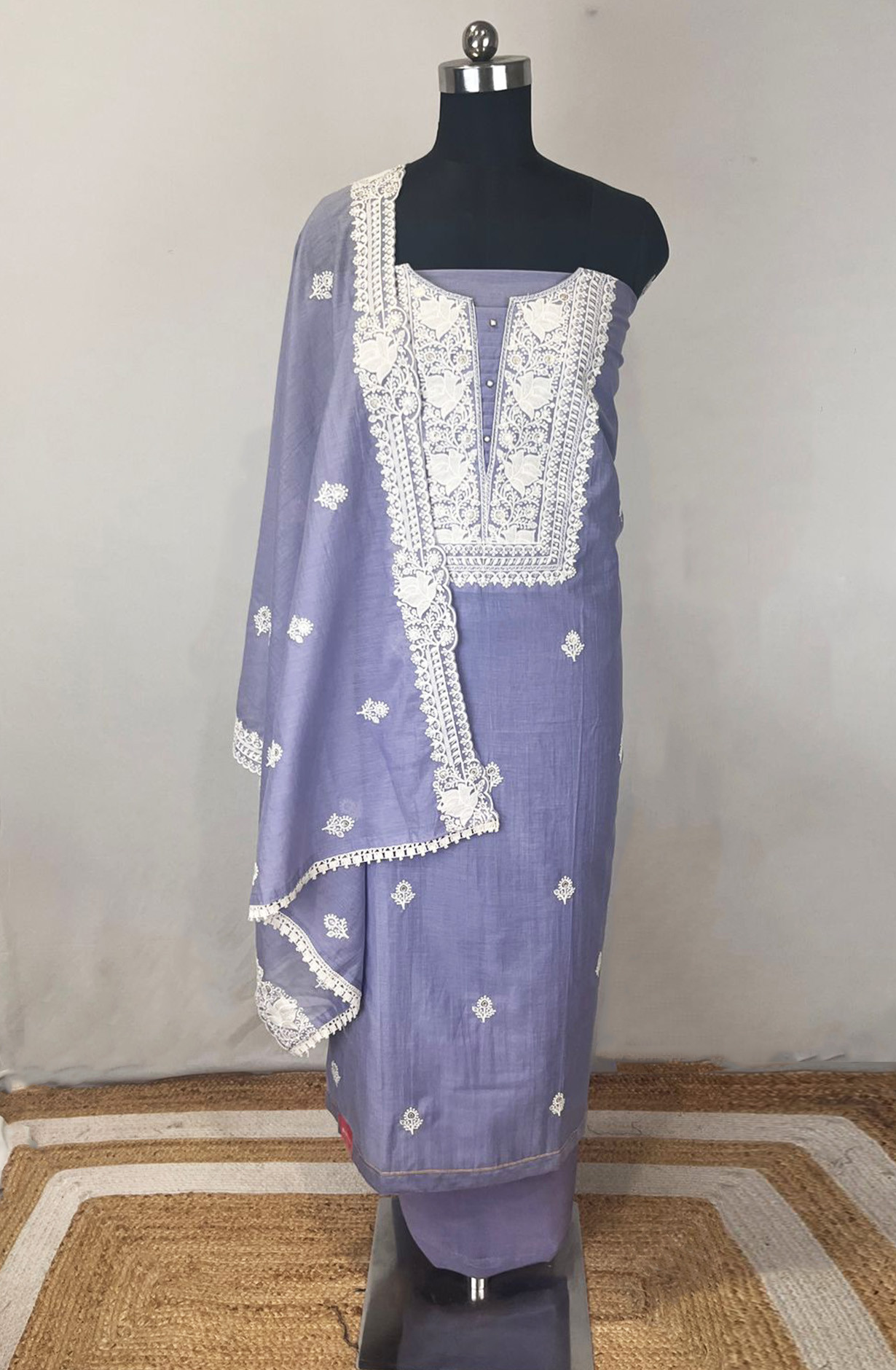 Purple Mul Chanderi Unstitched Beautiful Suit Set with Dupatta - 824-2539