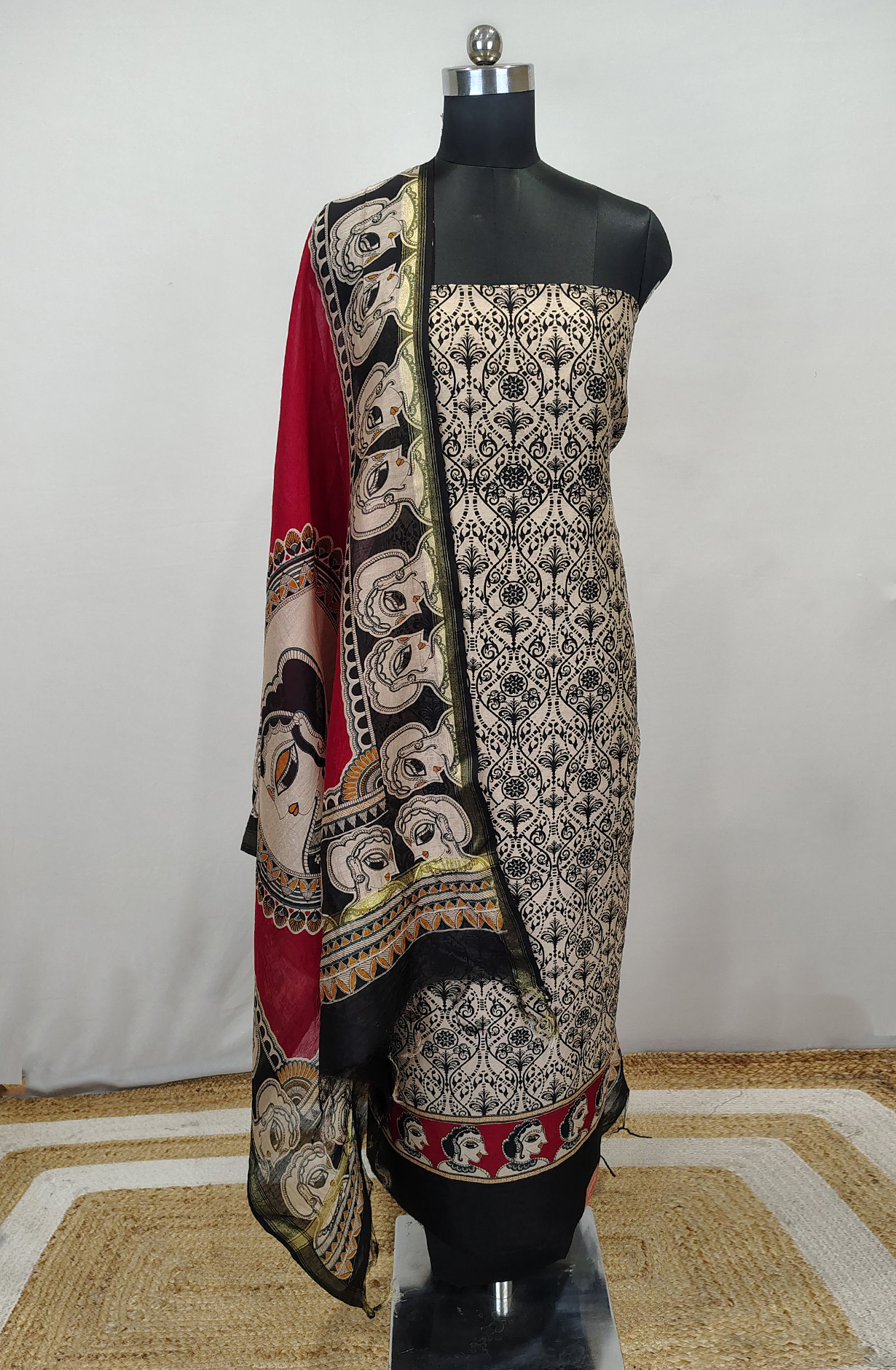 Black Printed Beautiful Maheshwari Unstitched Suit with Dupatta 1027-MAHESHWARIPRT-4A
