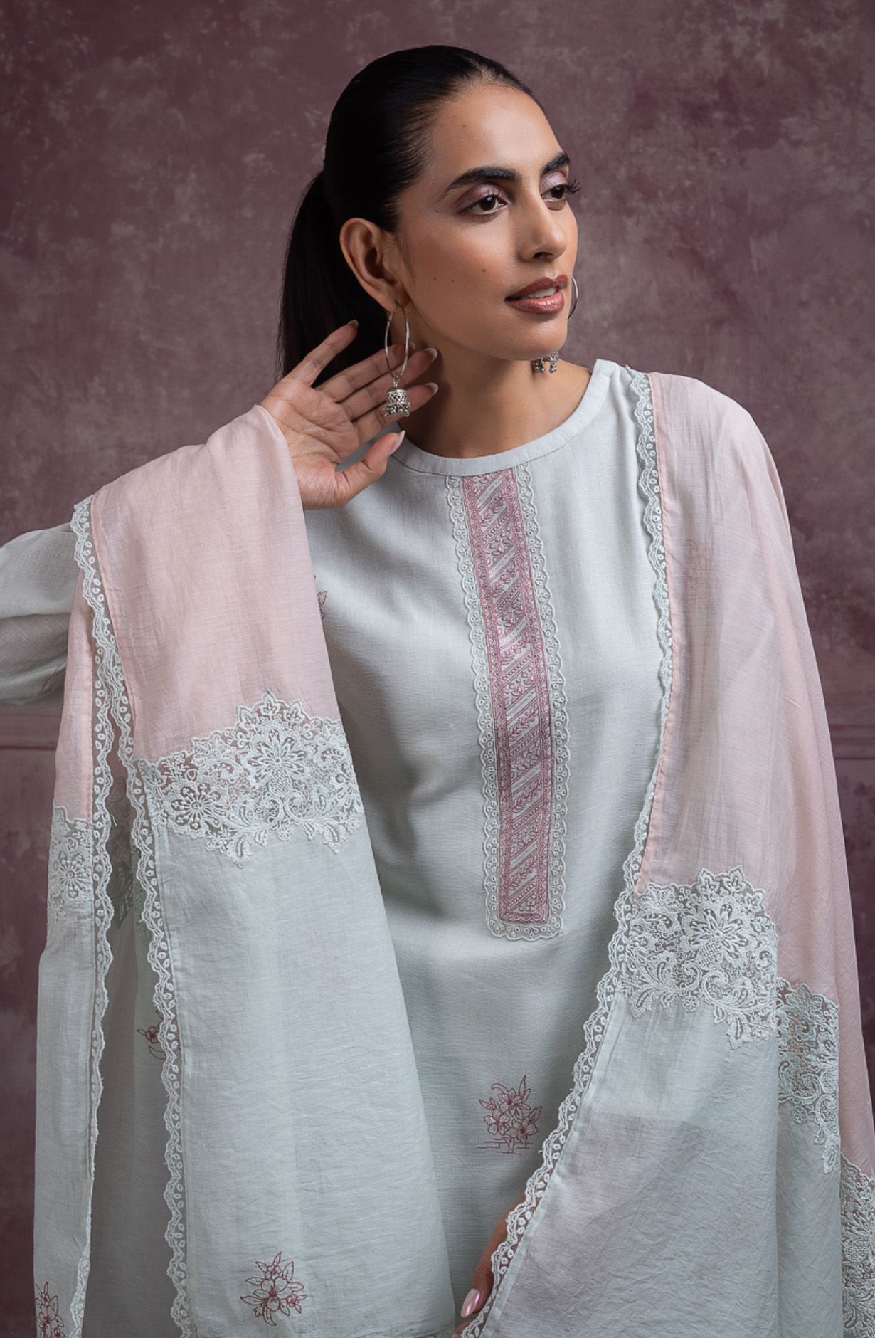 Sea Green pure cotton linen embroidered beautiful Suit Set with Dupatta - ALANT168A