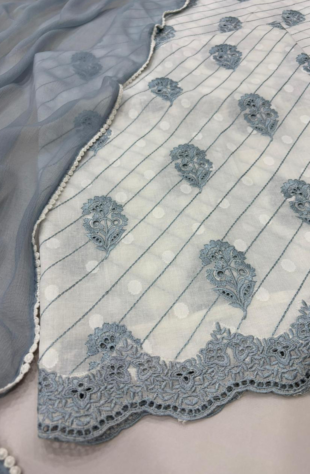 Blue pure cotton unstitched beautiful Suit Set with Dupatta - SAHNT120B