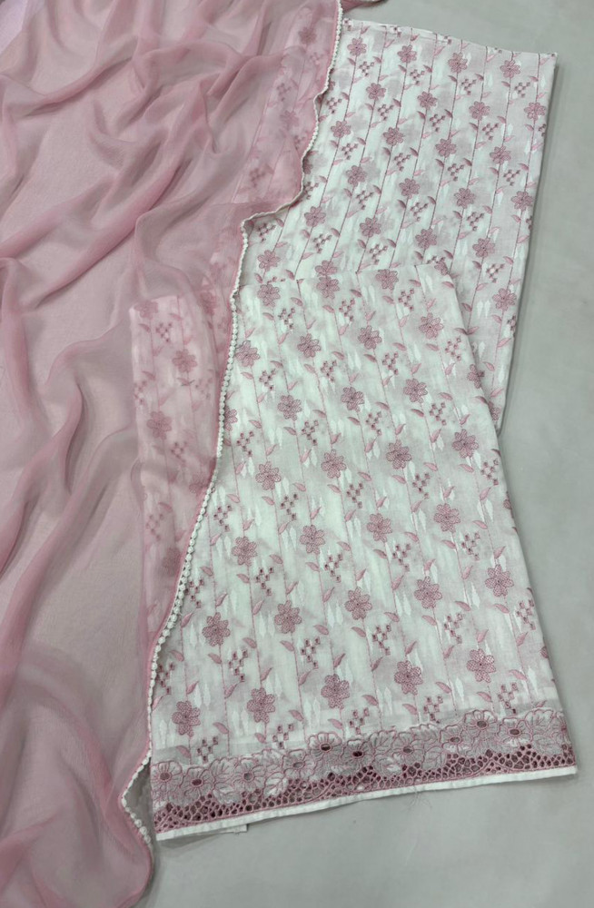 Image of Pink pure cotton unstitched beautiful Suit Set with Dupatta - SAHNT119A