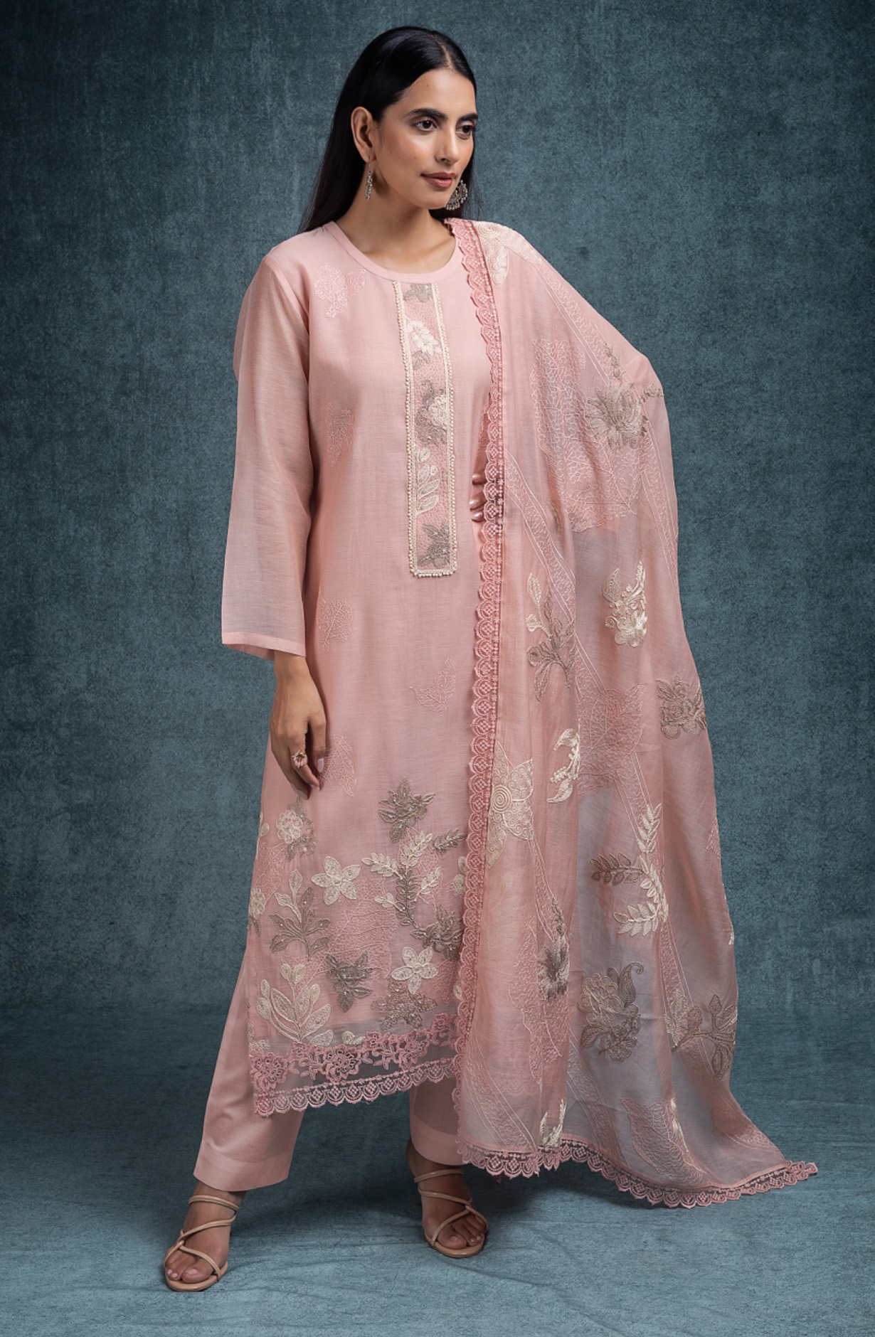 Peach Pure banarasi mul chanderi beautiful Suit Set with Dupatta - SHANT158A