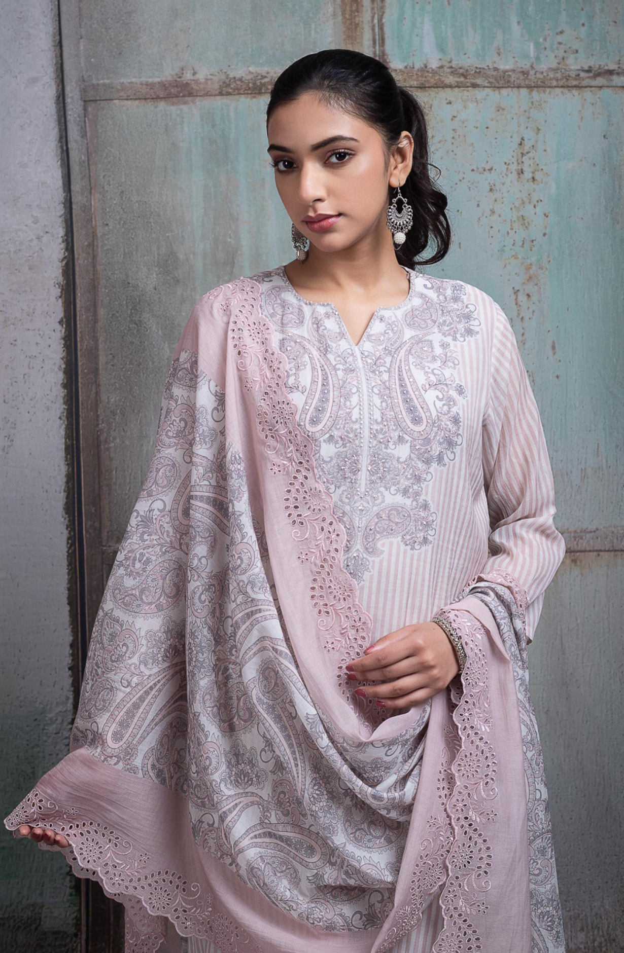 Mauve Pure mul chanderi beautiful Suit Set with Dupatta - FAHNT155B