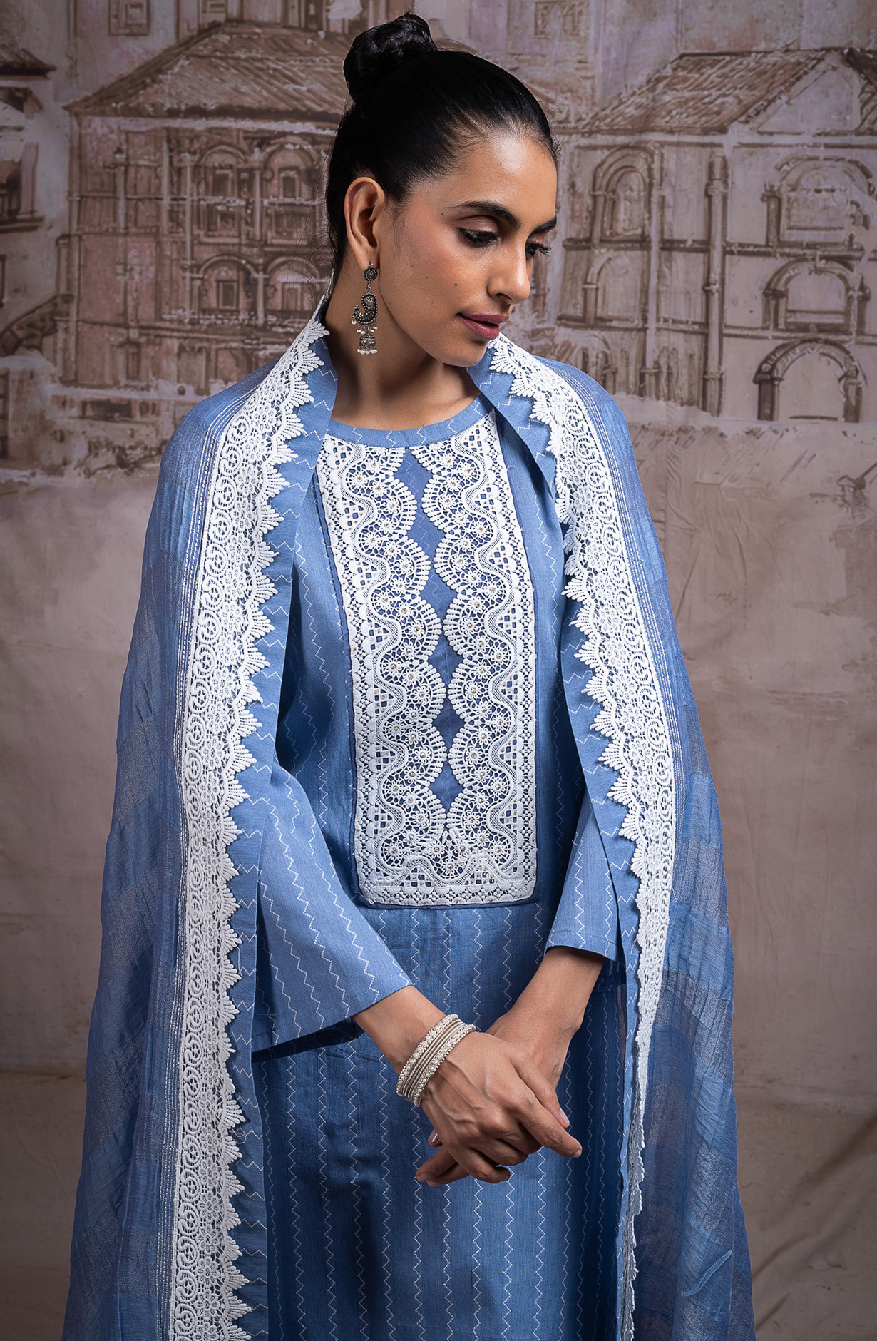 Blue Mul Chanderi Beautiful Unstitched Suit with Dupatta - R157-SPR2741