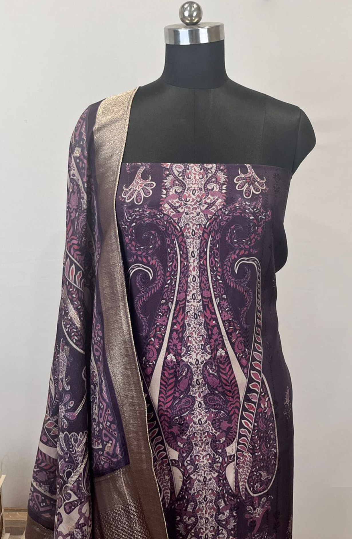 Purple Silk Suit set with Silk Dupatta- USPSLK1301-6A