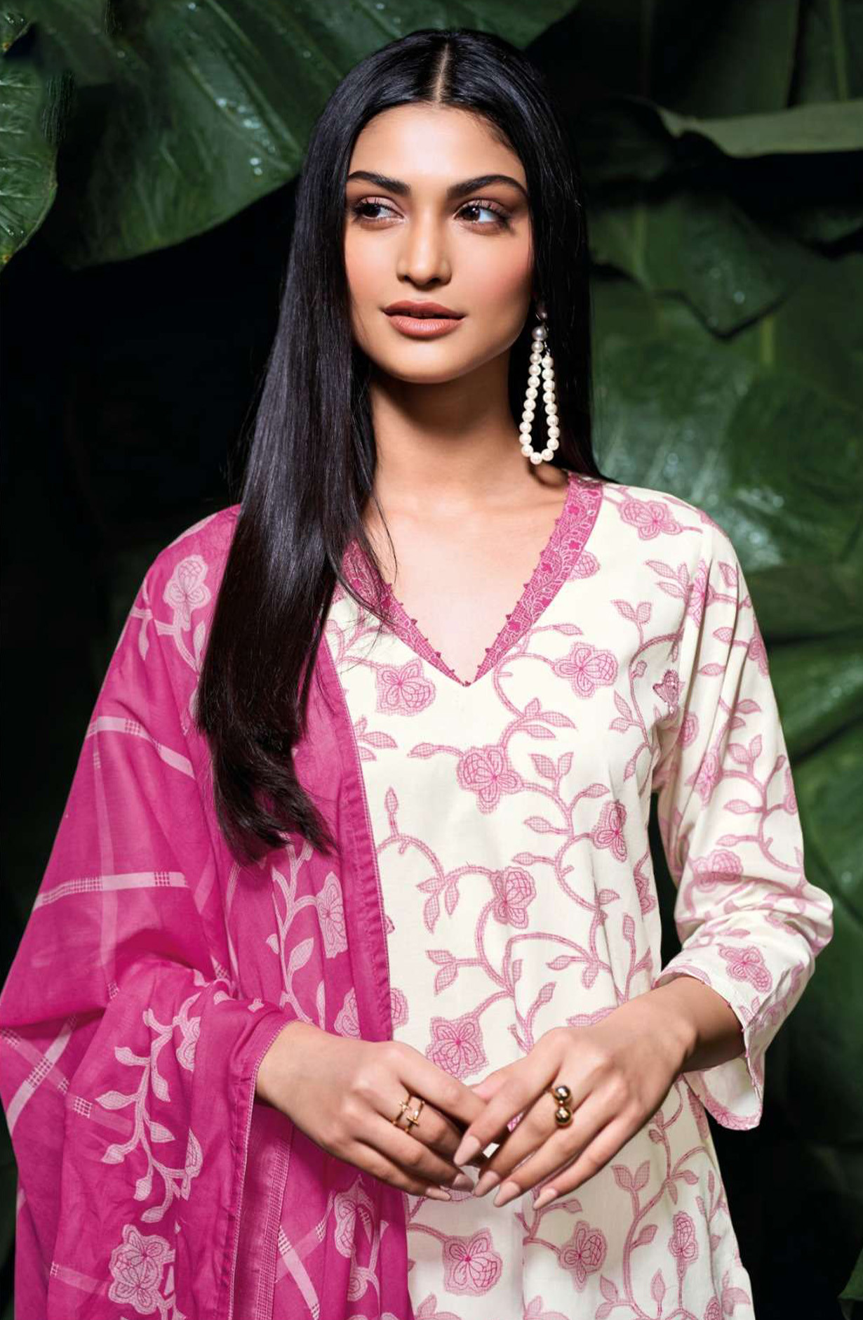 Pink premium cotton Unstitched Suit Set with Dupatta - IRIAS4530B