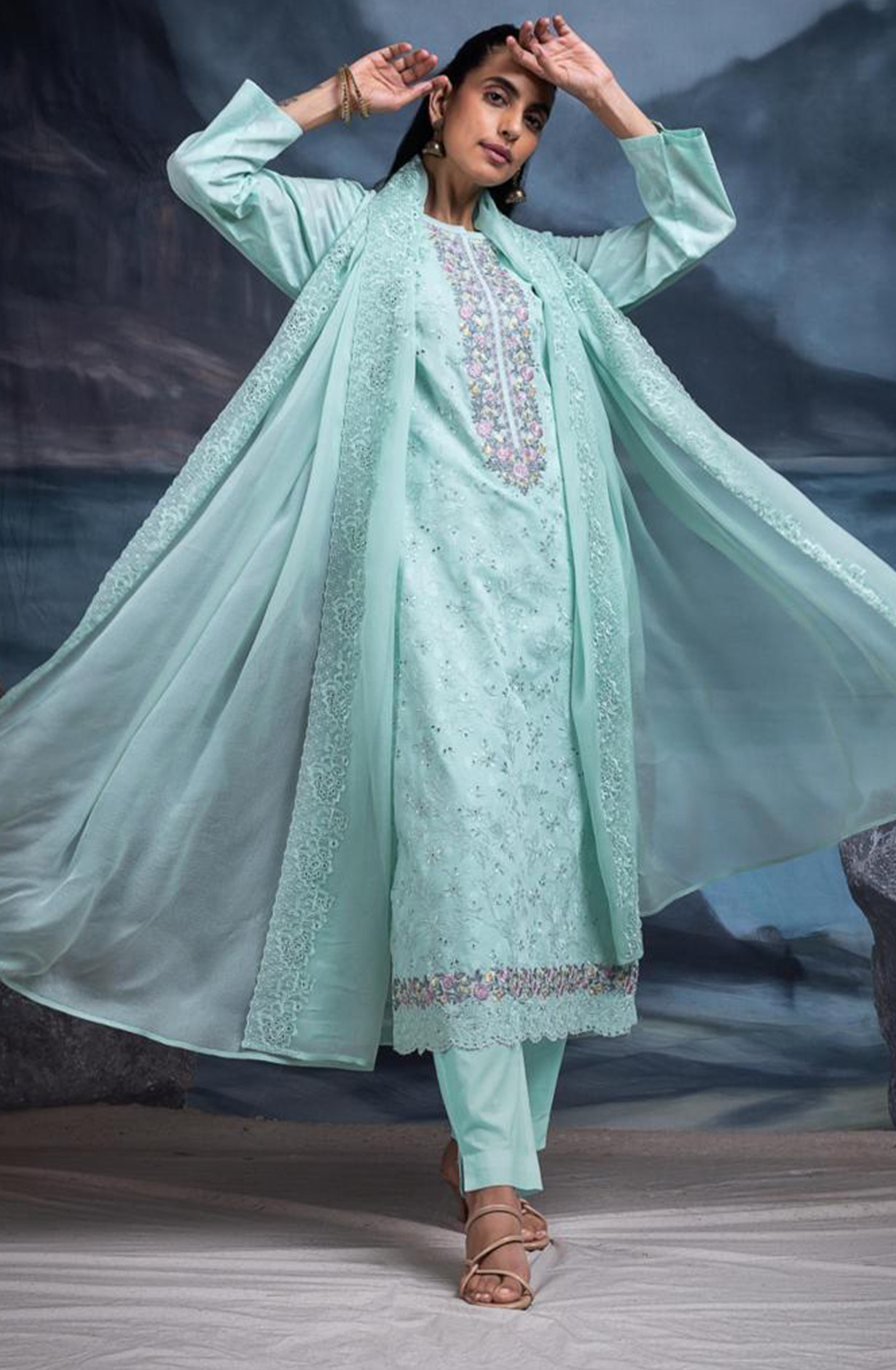Blue Pure Cotton Butta Beautiful Suit Set with Dupatta - TANNSF133D