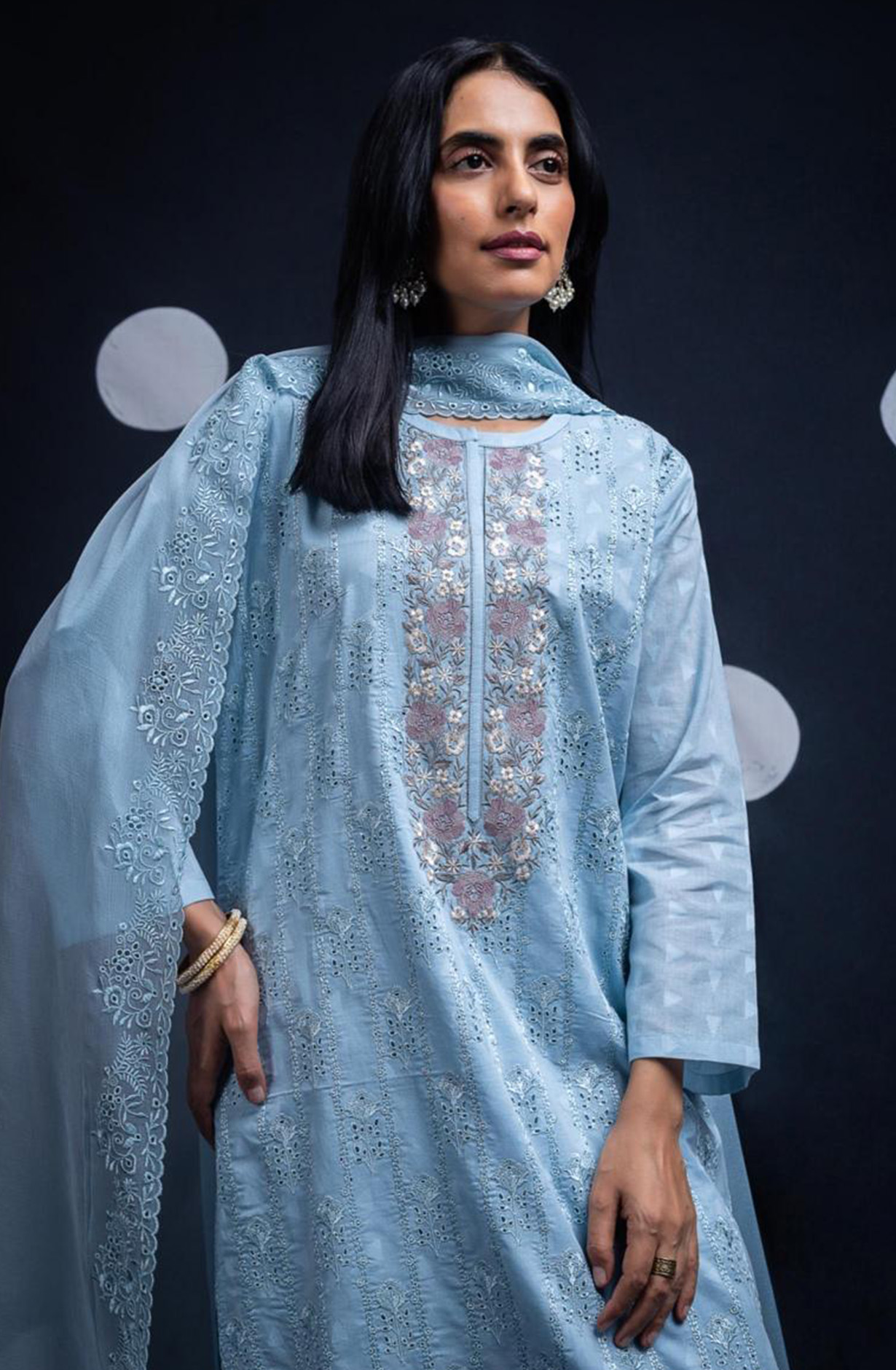Blue Pure Cotton Butta Beautiful Suit Set with Dupatta - TANNSF132A