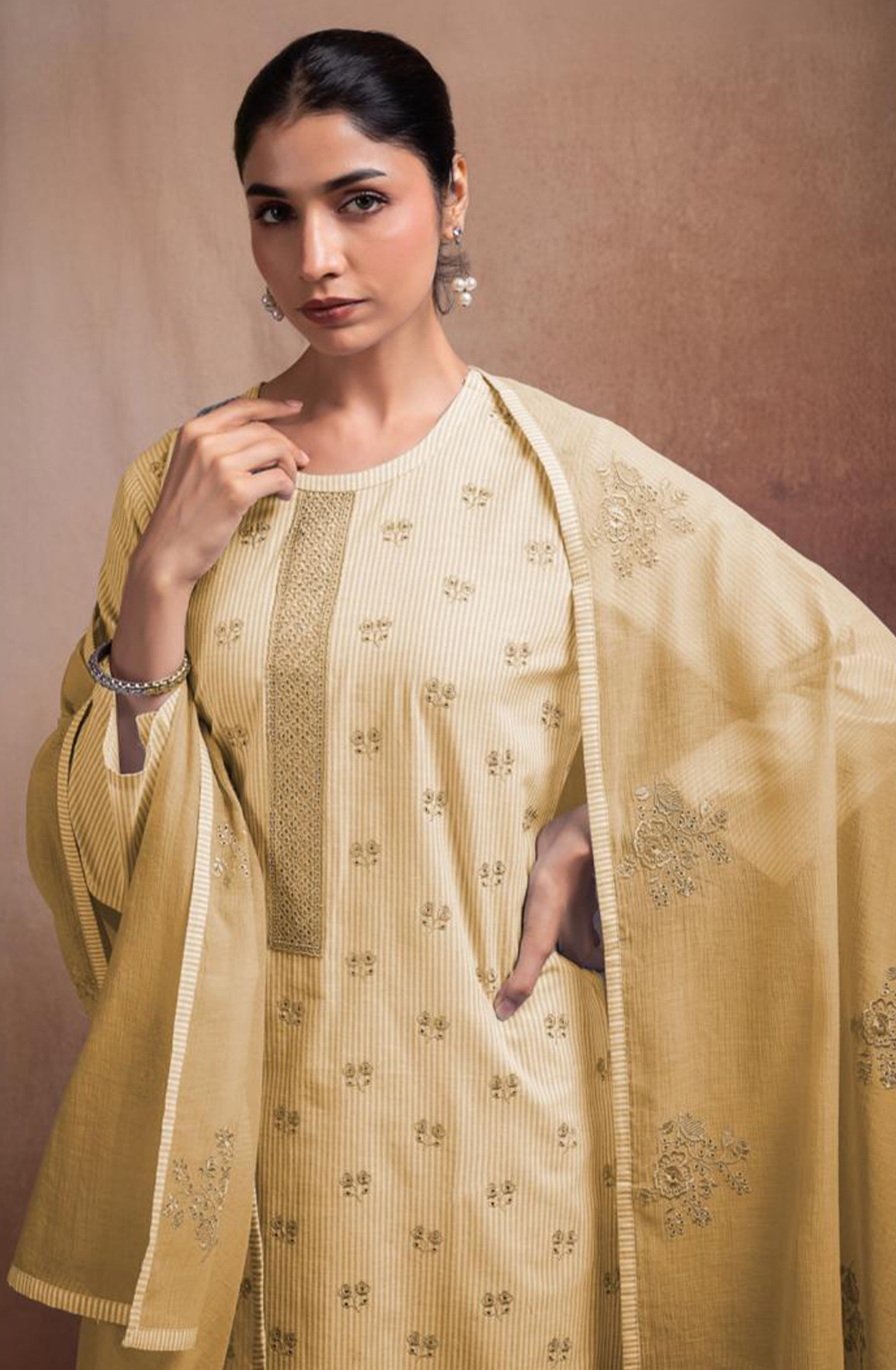 Yellow Pure Cotton Beautiful Suit Set with Dupatta - ANTNSF135B