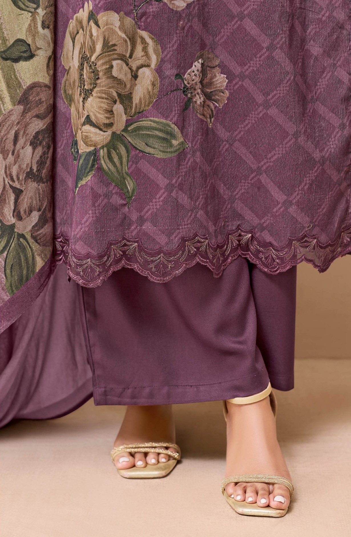 Purple pure corduroy Suit set with Dupatta- ROS721