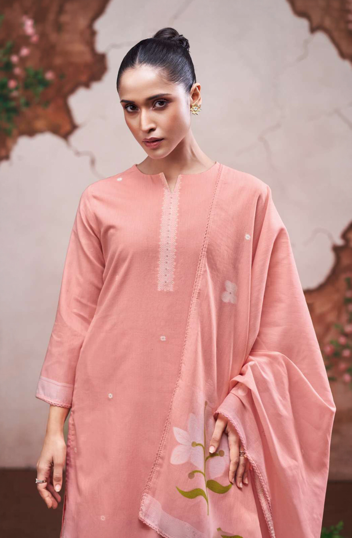 Peach Premium cotton jacquard Unstitched Suit Set with Dupatta - PIYS4775C