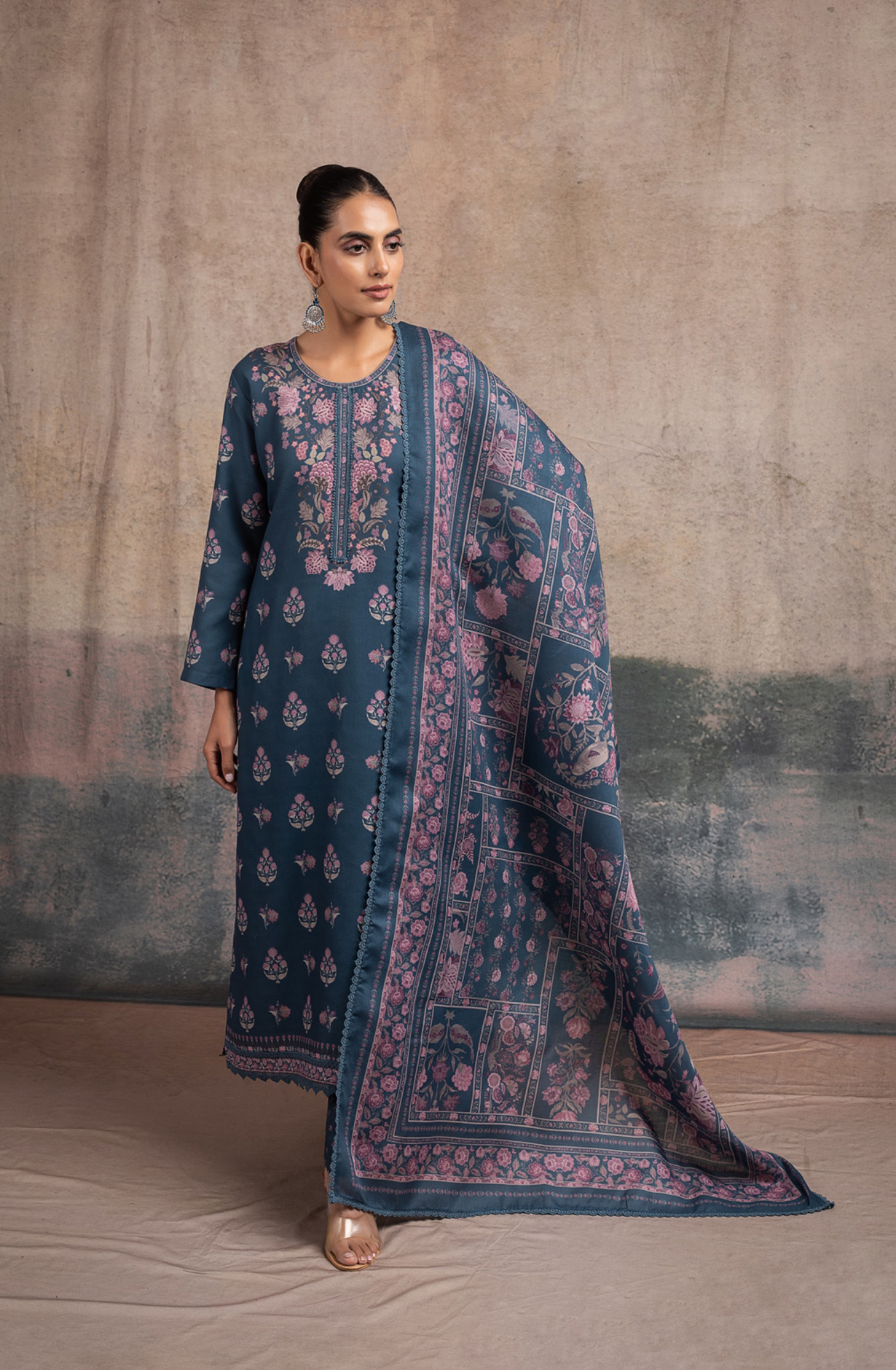 Blue Pashmina Digital Printed Suit Set with Dupatta - SUF2136B