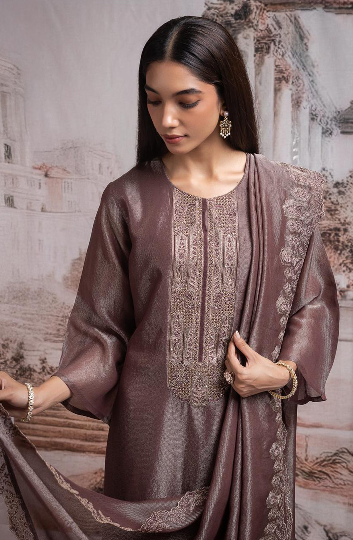 Wine Silk Suit set with Silk Dupatta - R157-SPR2513A
