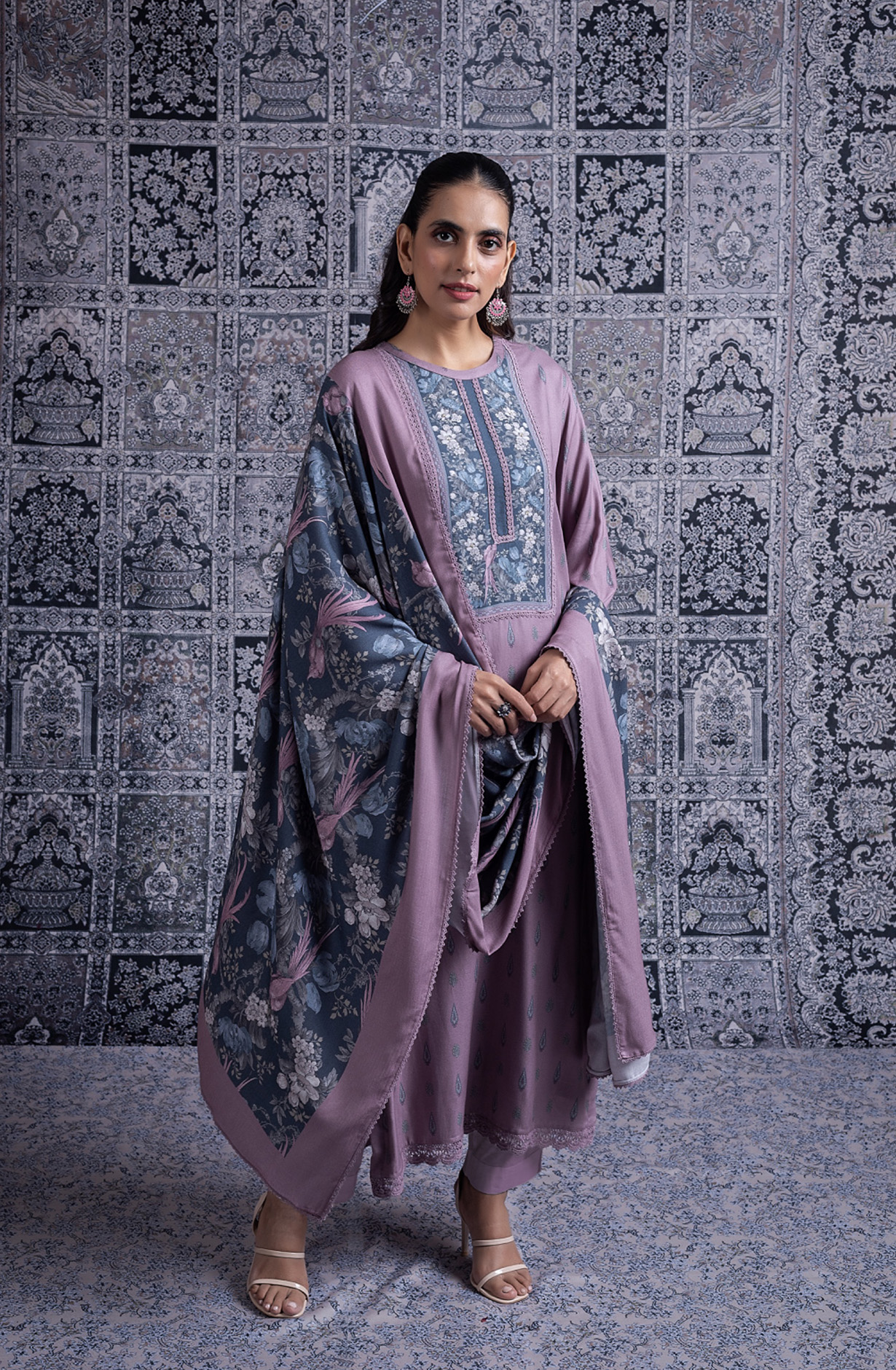 Pink Pashmina Suit set with Pashmina Dupatta - YAS2083A