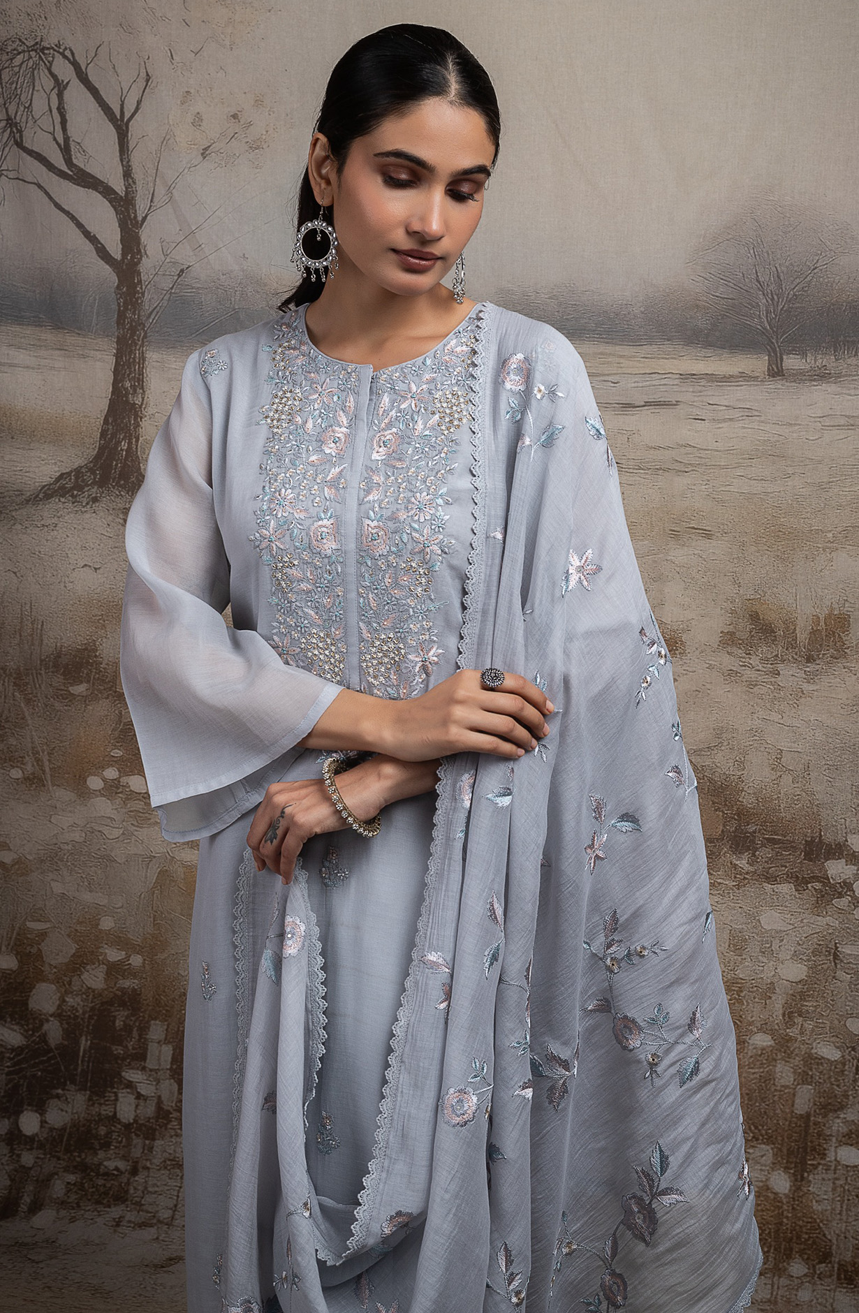 Blue Pure mul chanderi Suit Set with Dupatta - R157-SPR2591A