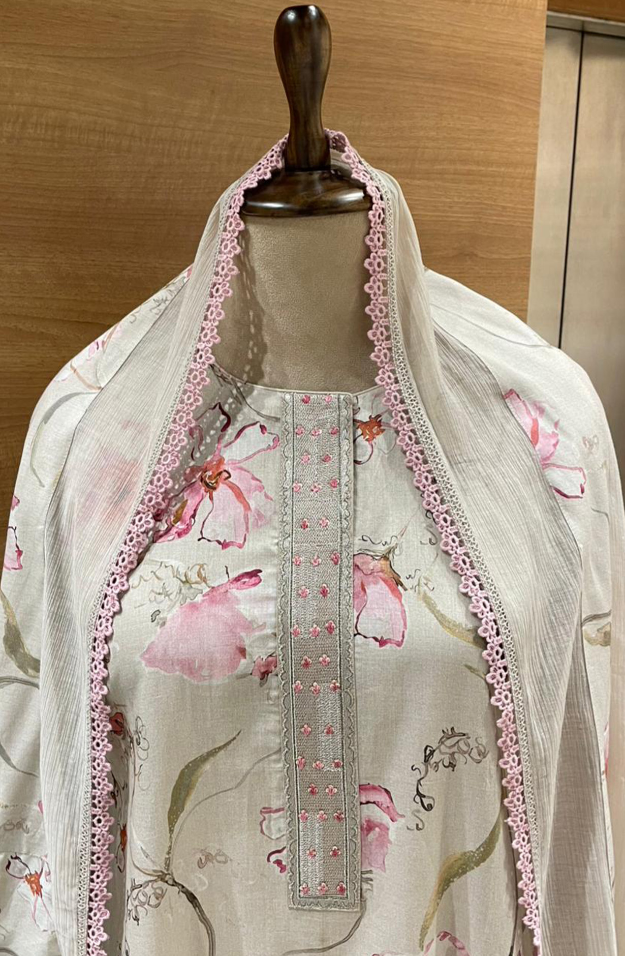 Beige Cotton Printed Suit Set with Dupatta - R157-SPR2685A