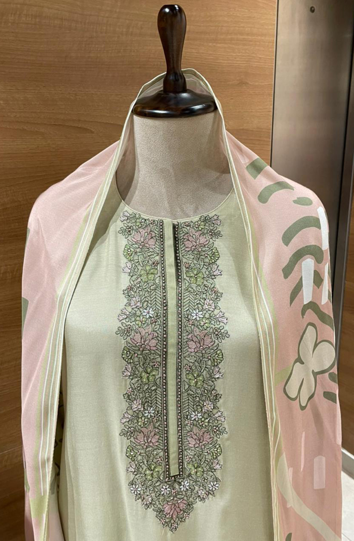 Green Feather Muslin Printed Beautiful Suit Set with Dupatta - R157-SPR2638