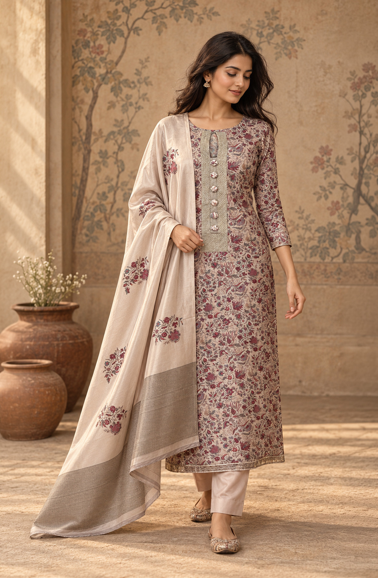 Mauve Satin Silk Unstitched Suit Set with Beautiful Satin Silk Dupatta - 972-WETSL1101-1B