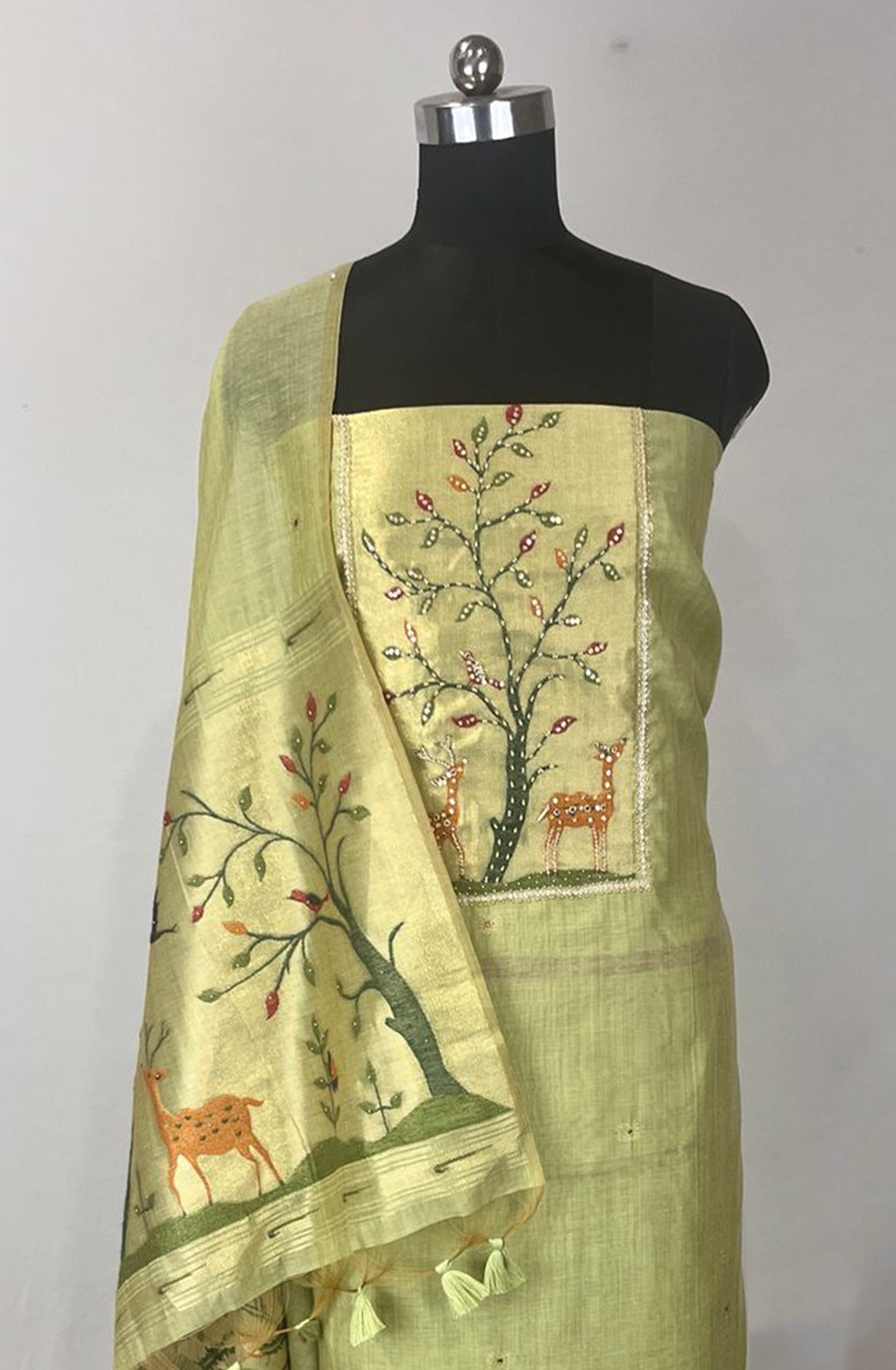 Mehndi Chnaderi Unstitched suit set with dupatta- 811-OF094C