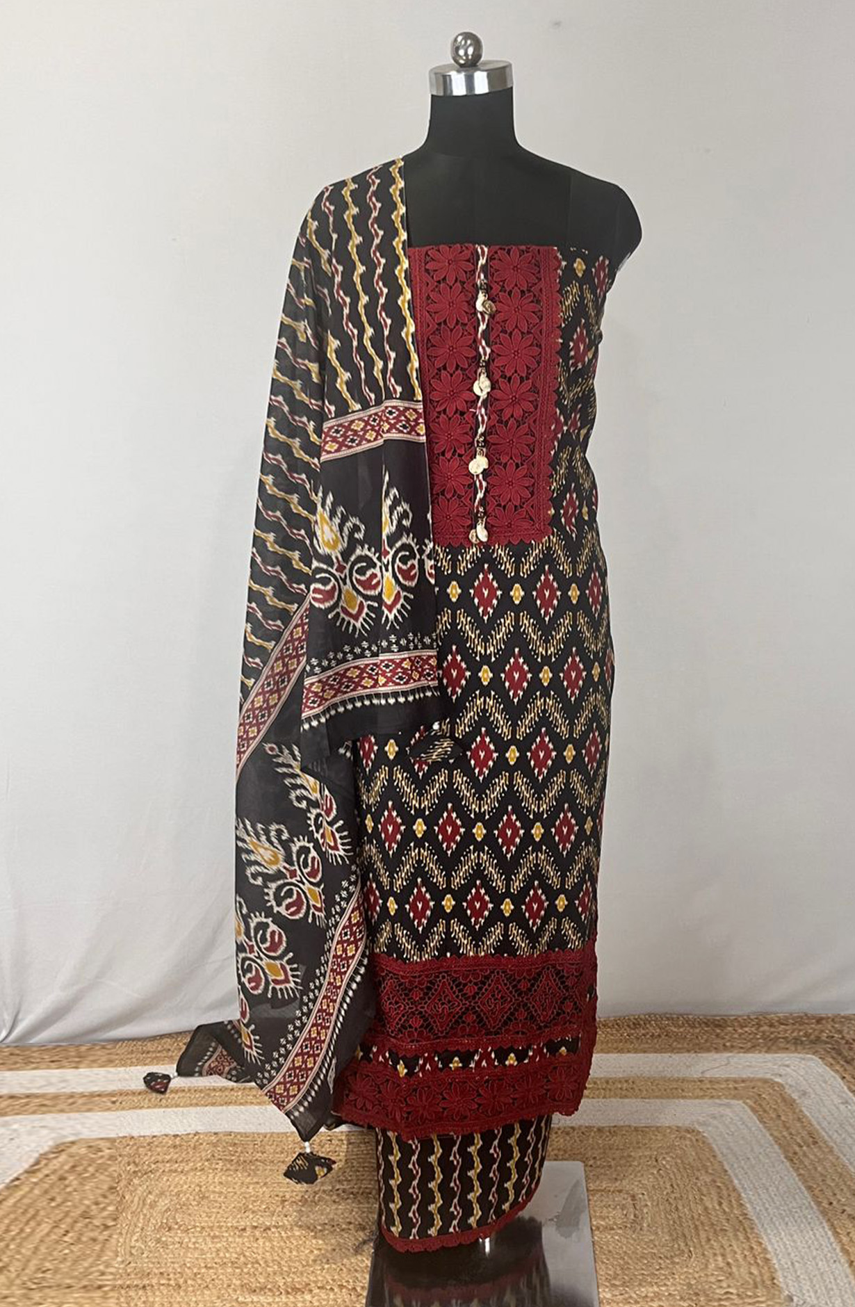 Black Printed Beautiful Cotton Unstitched suit set with dupatta- 984-FMRPO507