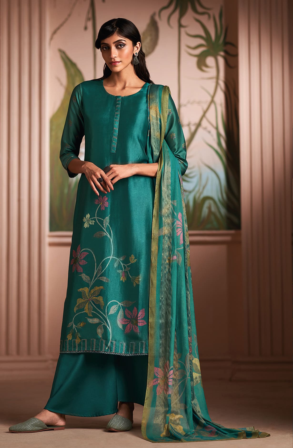 Firozi Silk Digital Printed Salwar Kameez Suit-set - SHAC1134