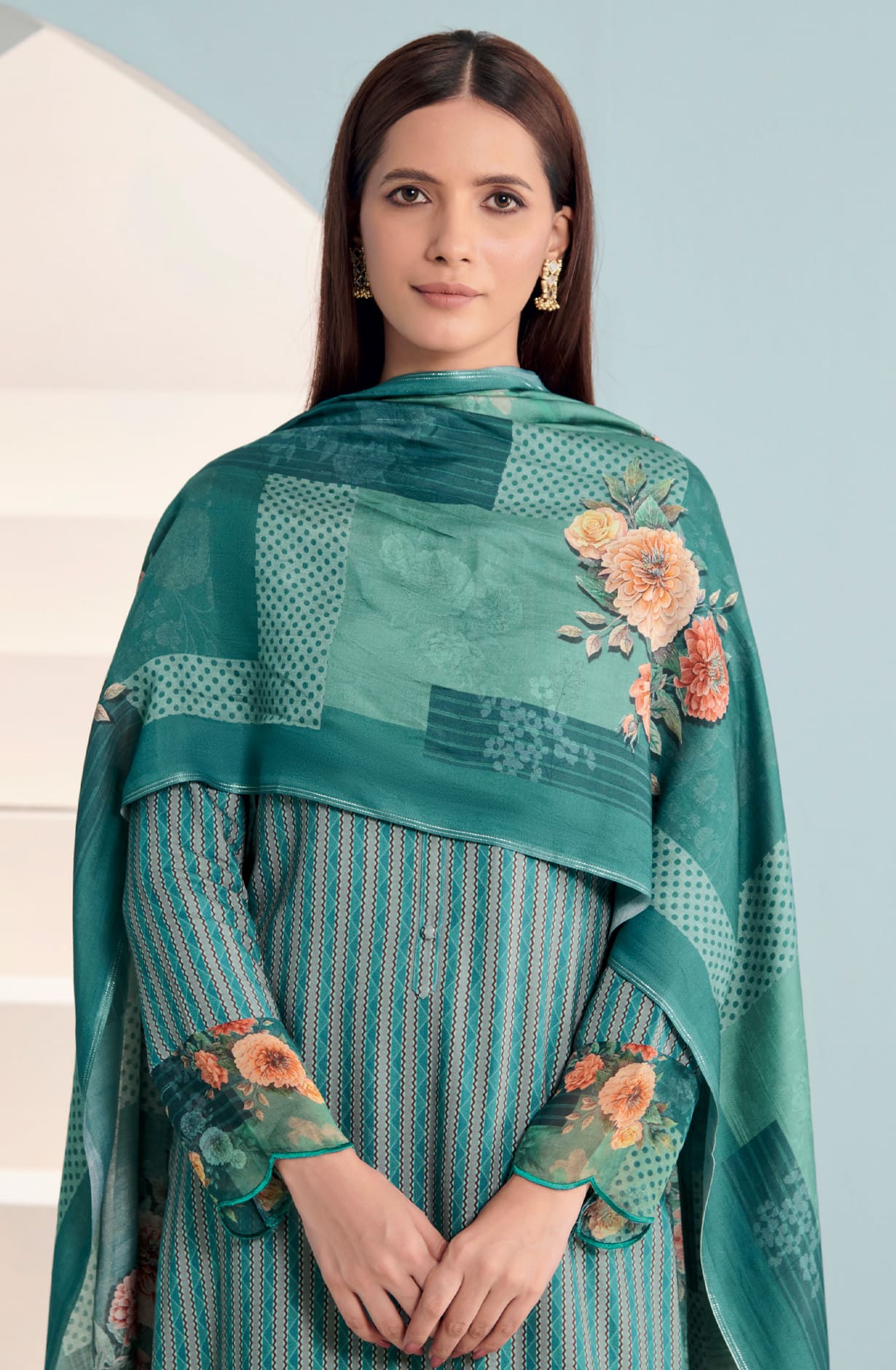 Firozi Cotton Digital Printed Salwar Dress Material - LAK5596