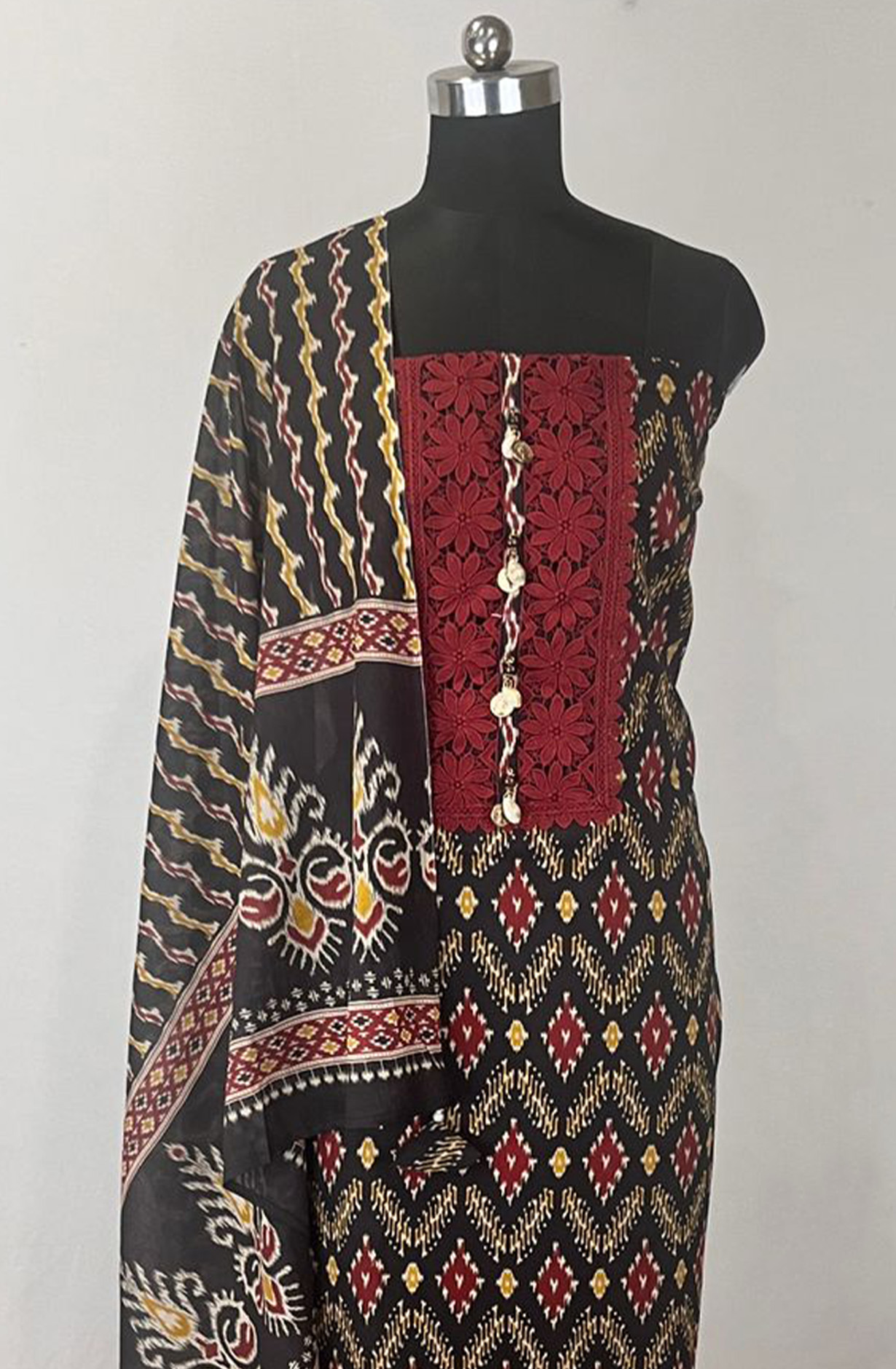 Black Printed Beautiful Cotton Unstitched suit set with dupatta- 984-FMRPO507