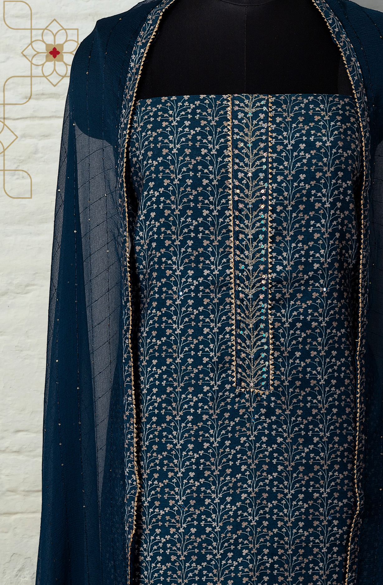 Teal Modal Silk Salwar Kameez with Chiffon Dupatta - 912-YRT09713