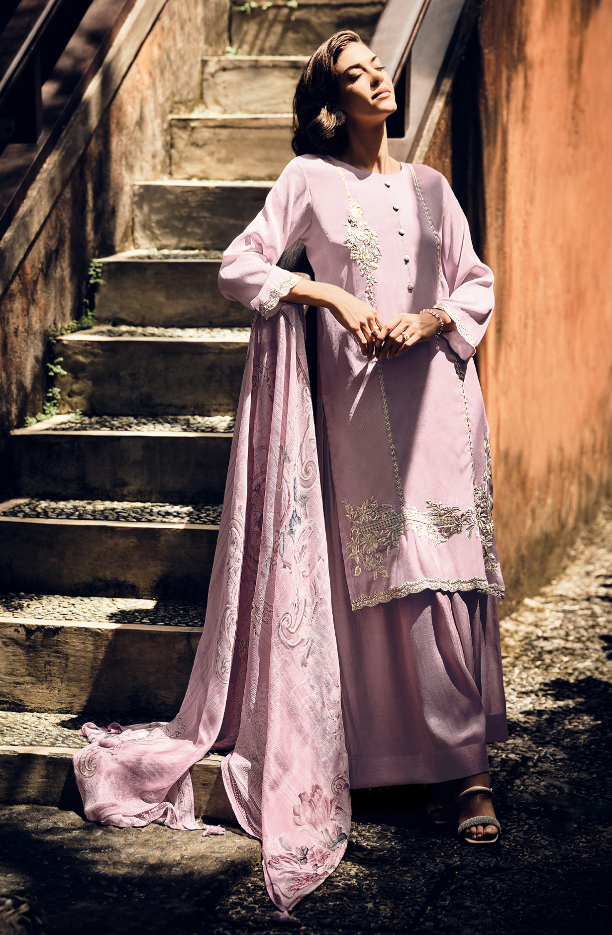 Lavender Beautiful Georgette Embroidered Suit with Chiffon Dupatta - RAMY06