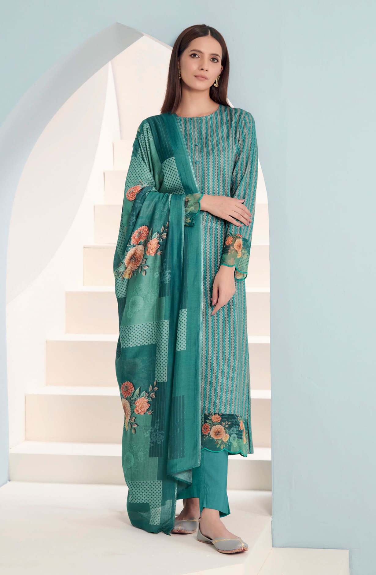 Firozi Cotton Digital Printed Salwar Dress Material - LAK5596