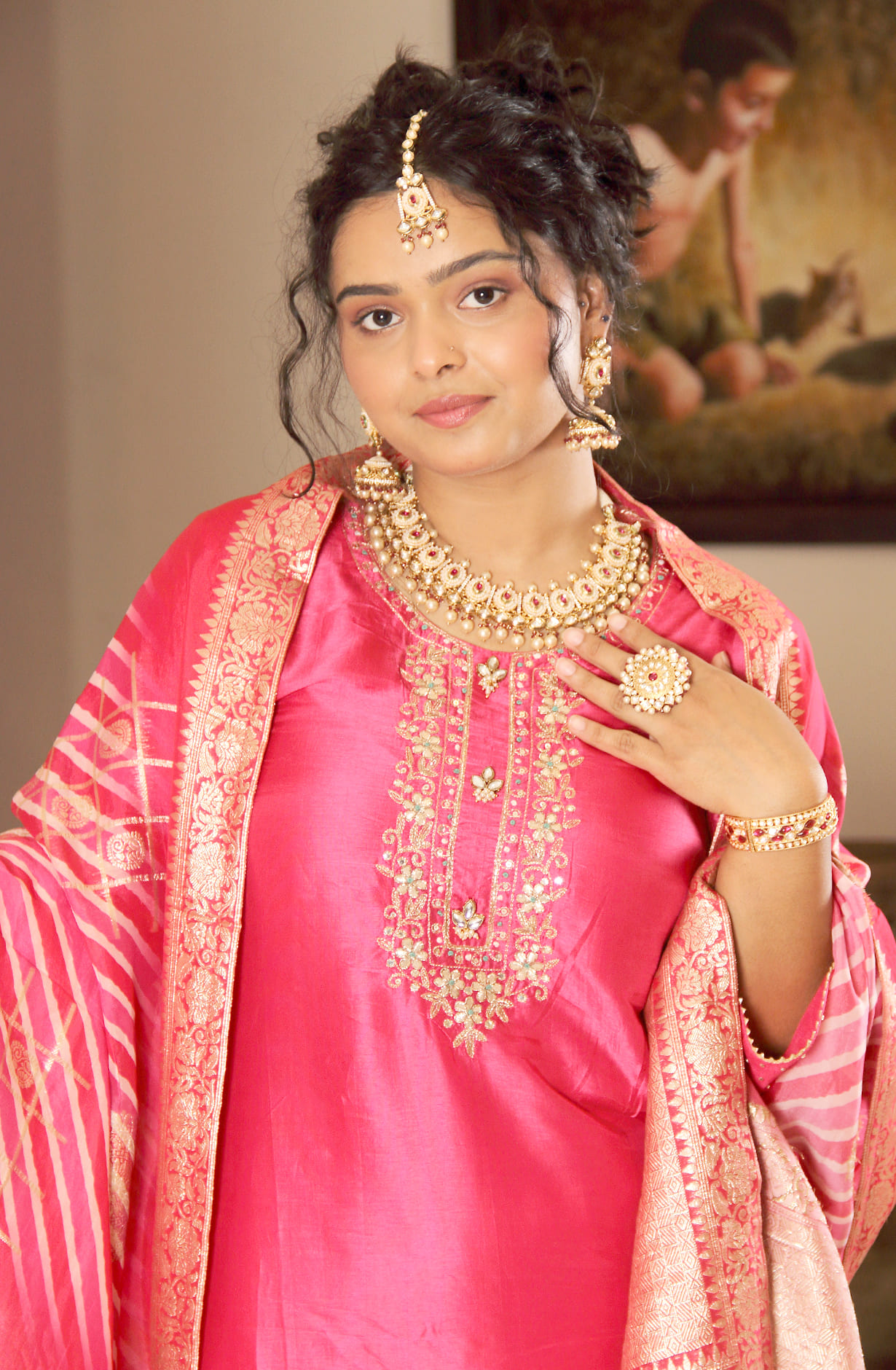 Rani Pink Silk Embroidered Festive Salwar Kameez Suit-set - 673-1703