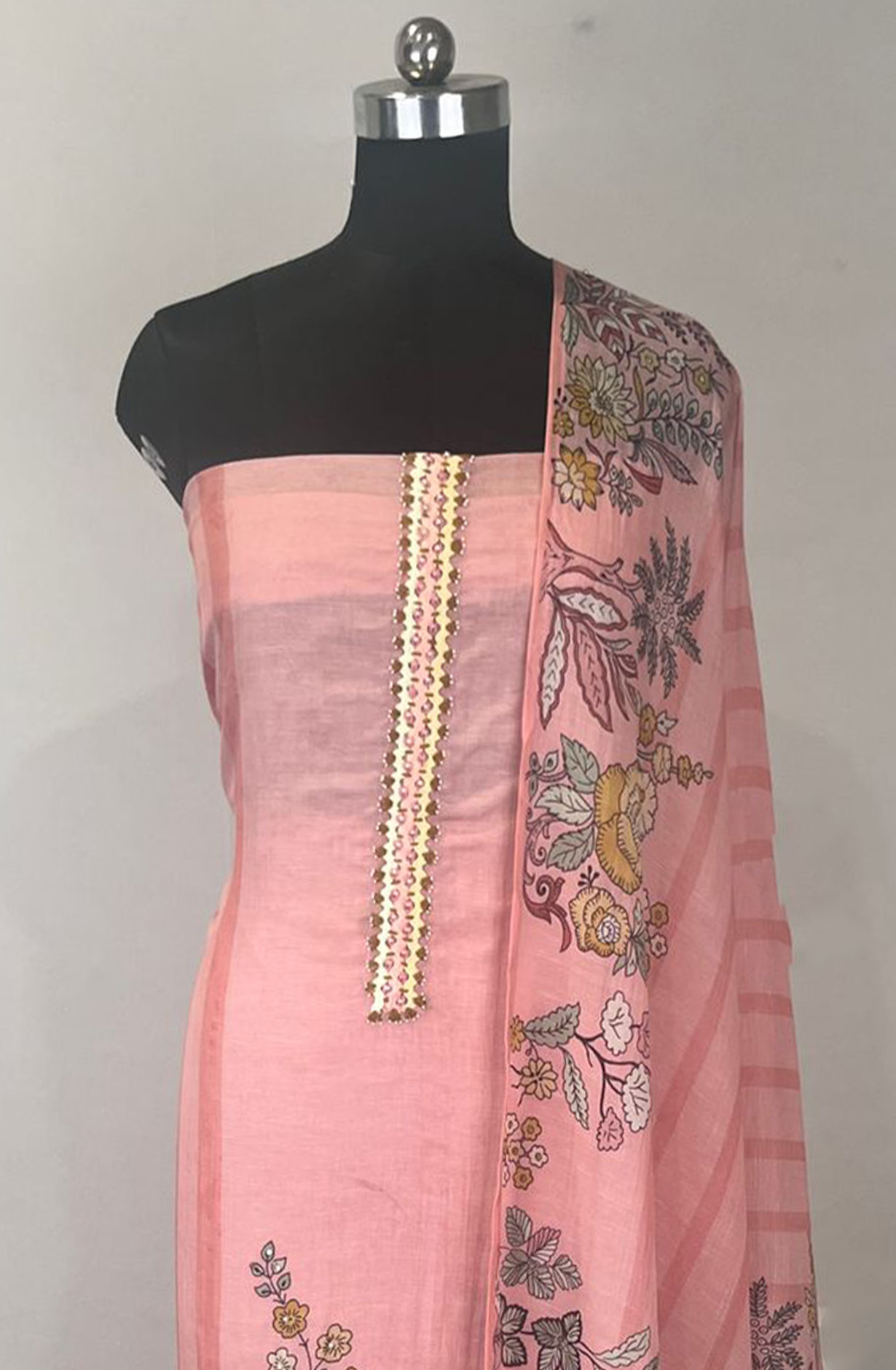 Pink Chanderi Unstitched suit set with dupatta- 131-MT0415